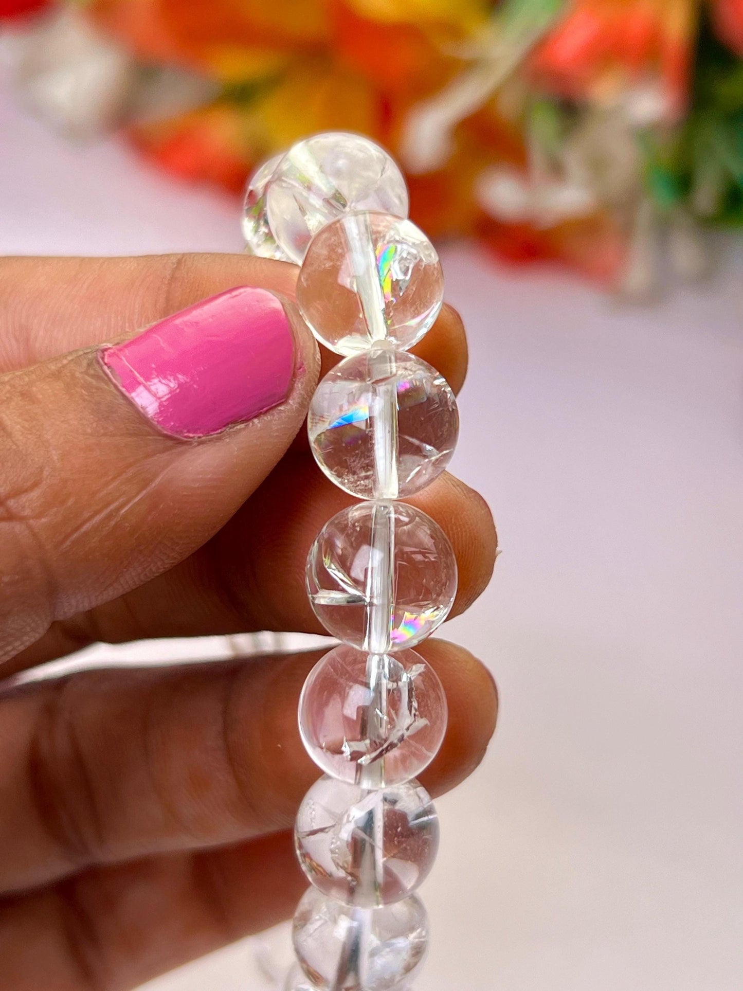 10 MM Rainbow Satyaloka Quartz Crystal Stone Bracelet