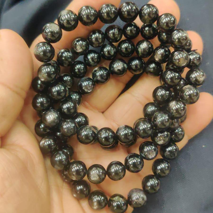 9 MM Hypersthene Stone Bracelet l Stretchable Bracelet l Unisex Bracelet