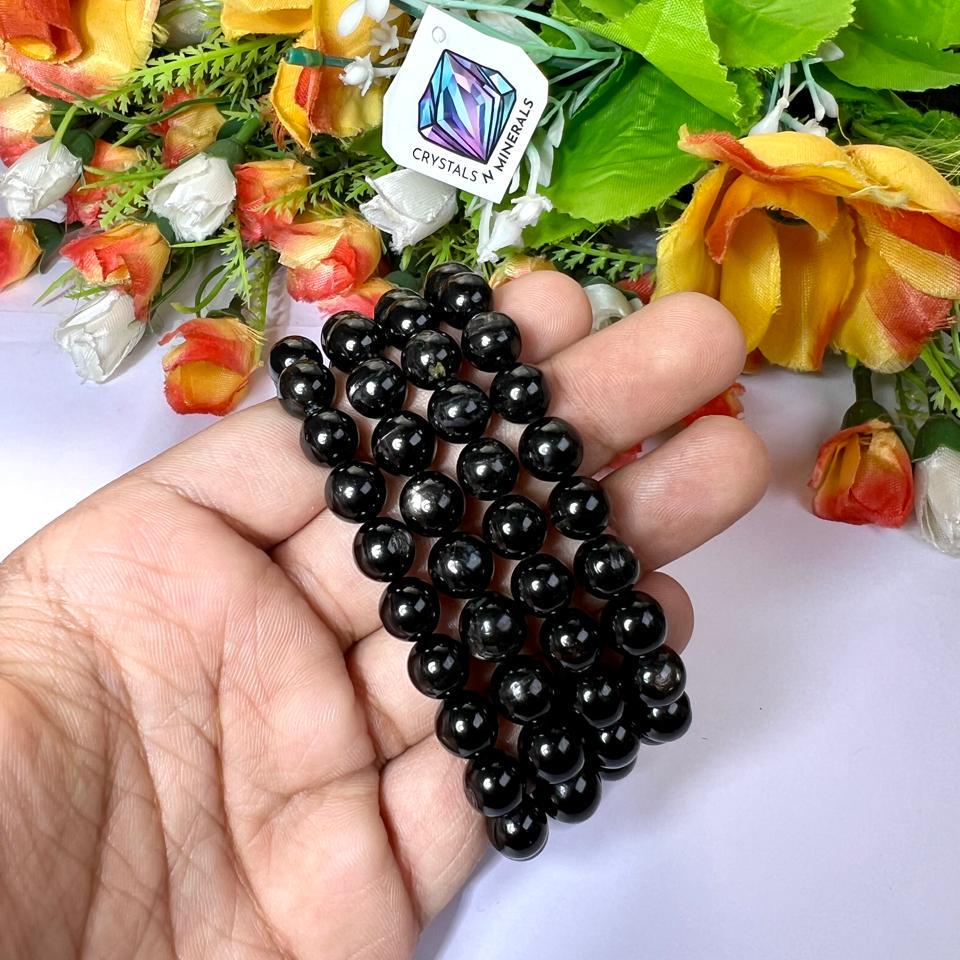 9 MM Hypersthene Stone Bracelet l Stretchable Bracelet l Unisex Bracelet