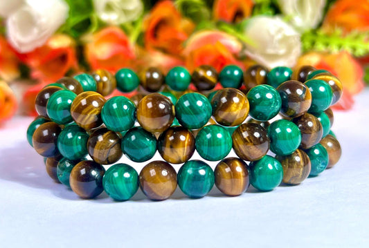 Malachite and Tiger's eye Stone Bracelet l Stretchable Bracelet l Unisex Bracelet l 8 MM Bracelet