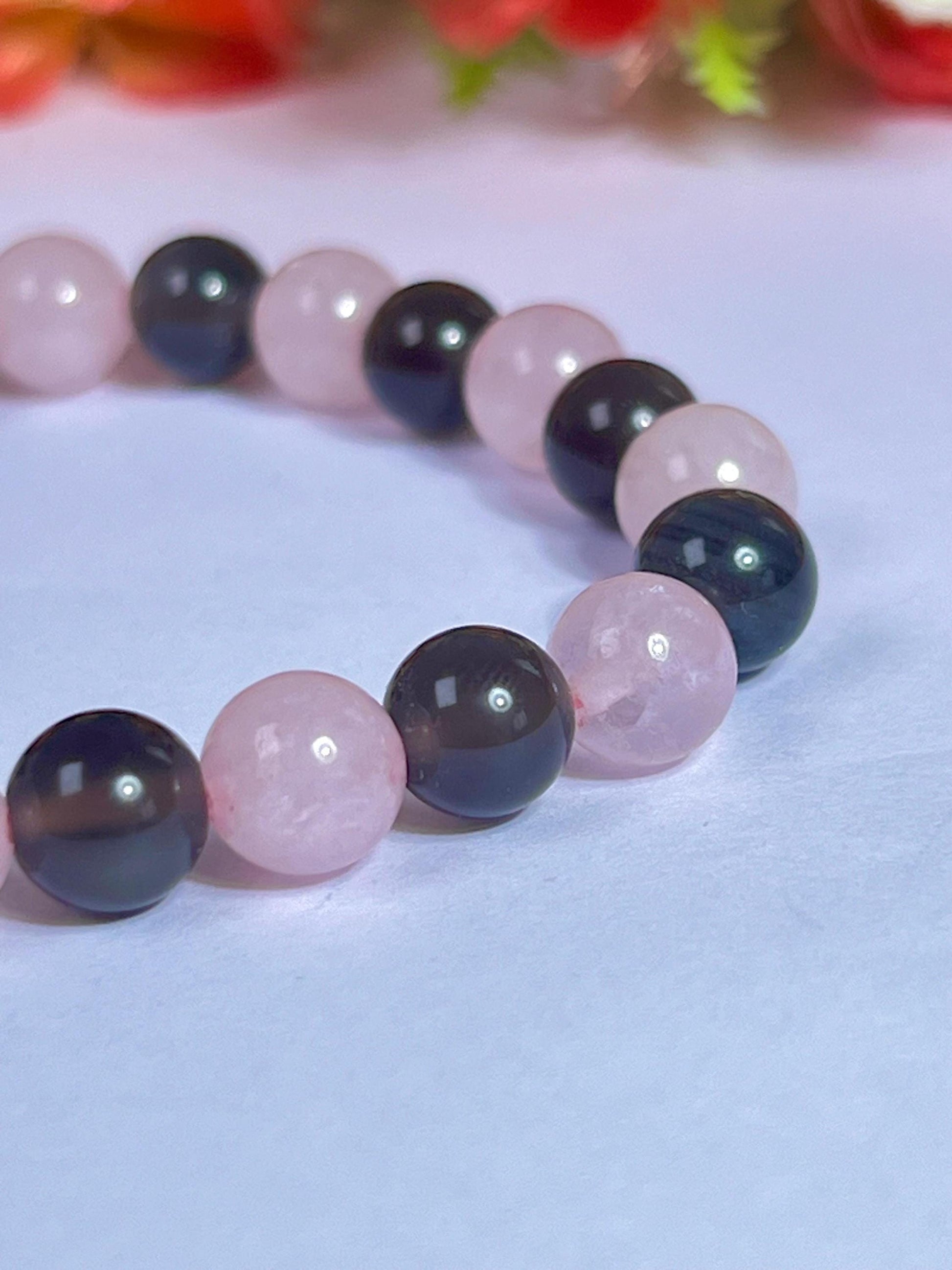 Apache Tears and Rose Quartz Stone Bracelet l Stretchable Bracelet l Unisex Bracelet l 8 MM Bracelet