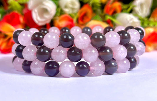 Apache Tears and Rose Quartz Stone Bracelet l Stretchable Bracelet l Unisex Bracelet l 8 MM Bracelet