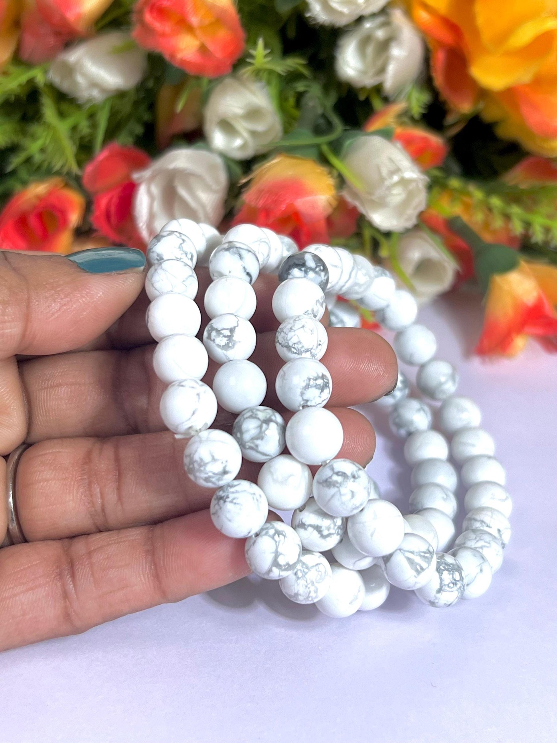 Howlite Stone Bracelet l Stretchable Bracelet l Unisex Bracelet l 8 MM Bracelet