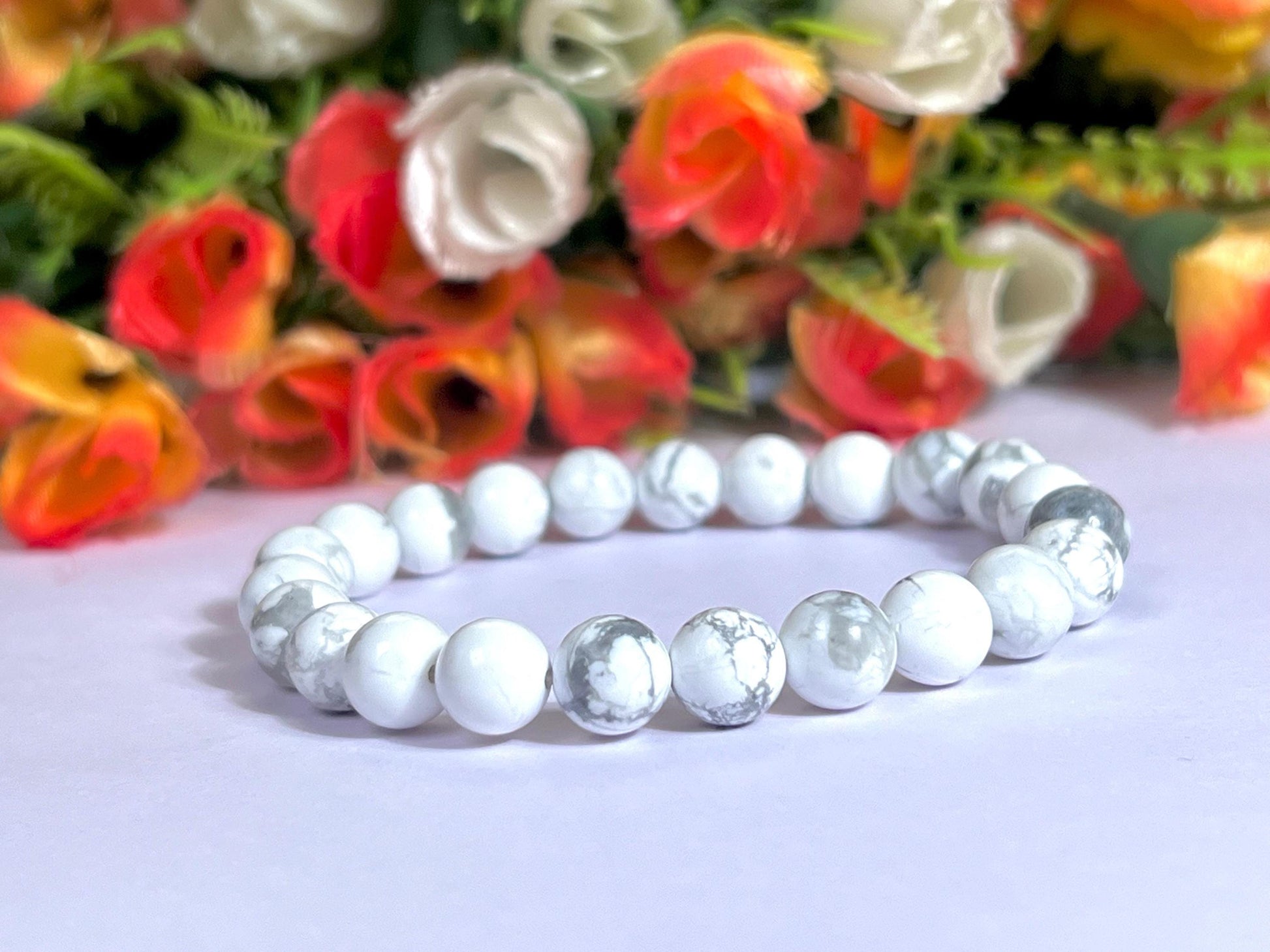 Howlite Stone Bracelet l Stretchable Bracelet l Unisex Bracelet l 8 MM Bracelet