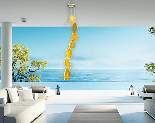 Yellow Agate Slice Windchime Feng Shui Vastu , Home & Office Décor, Housewarming Gift