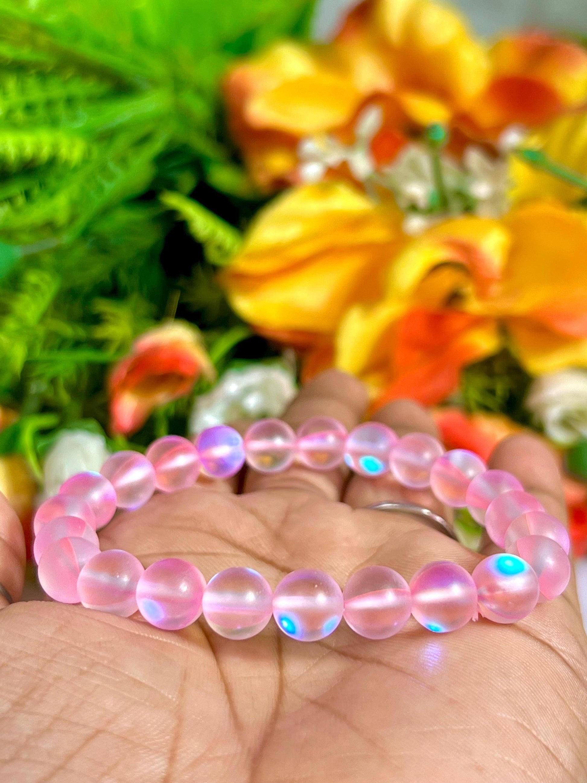 Pink Rose Aura Quartz Stone Bracelet l Stretchable Bracelet l Unisex Bracelet l 8 MM Bracelet
