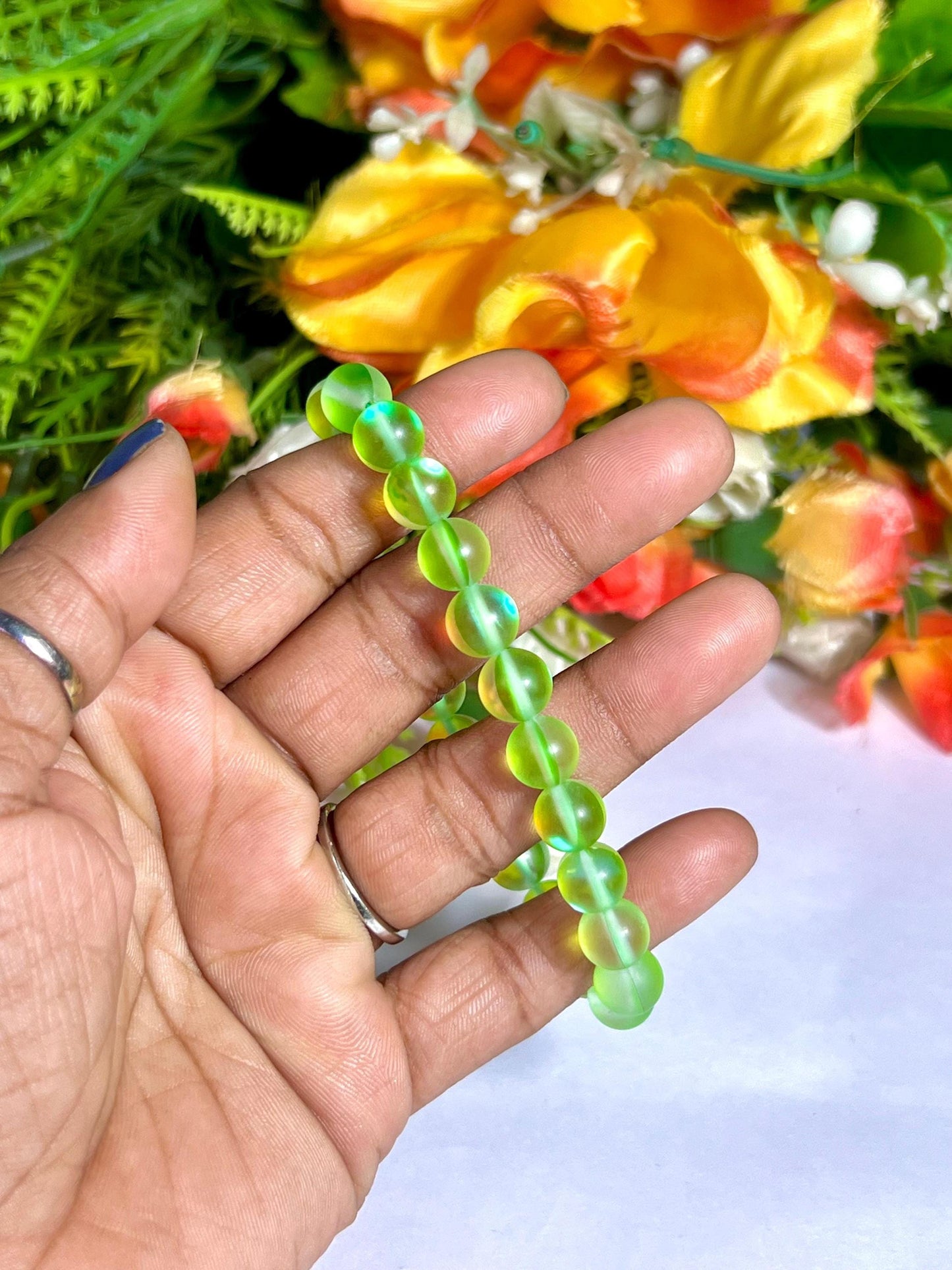 Peridot Aura Quartz Stone Bracelet l Stretchable Bracelet l Unisex Bracelet l 8 MM Bracelet