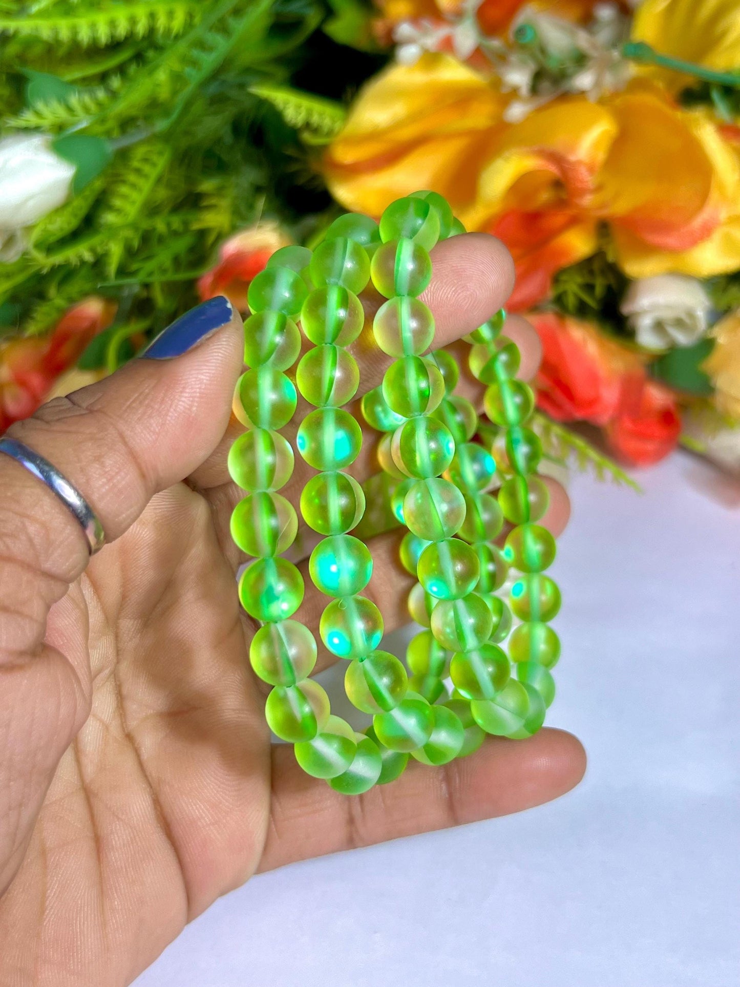 Peridot Aura Quartz Stone Bracelet l Stretchable Bracelet l Unisex Bracelet l 8 MM Bracelet