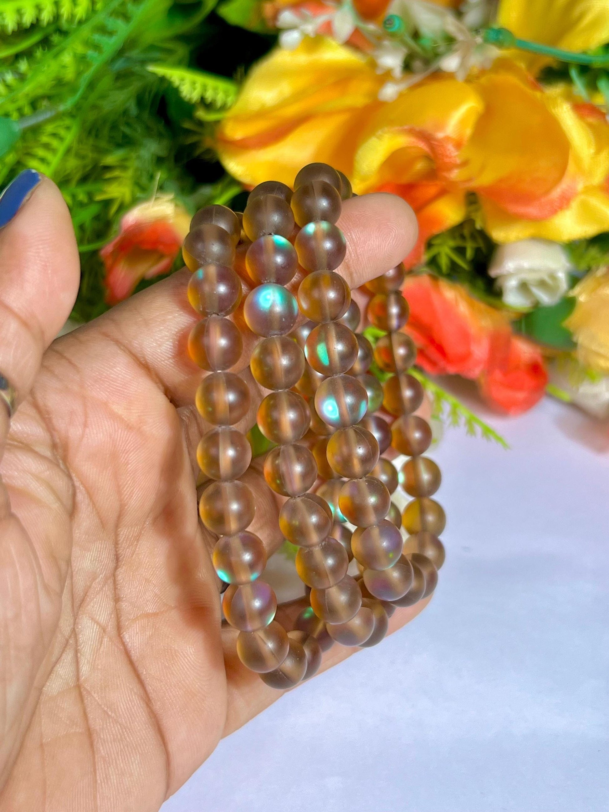 Alexandrite Aura Quartz Stone Bracelet l Stretchable Bracelet l Unisex Bracelet l 8 MM Bracelet