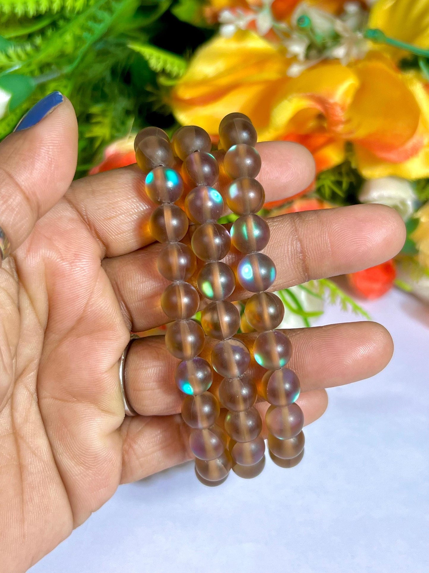 Alexandrite Aura Quartz Stone Bracelet l Stretchable Bracelet l Unisex Bracelet l 8 MM Bracelet