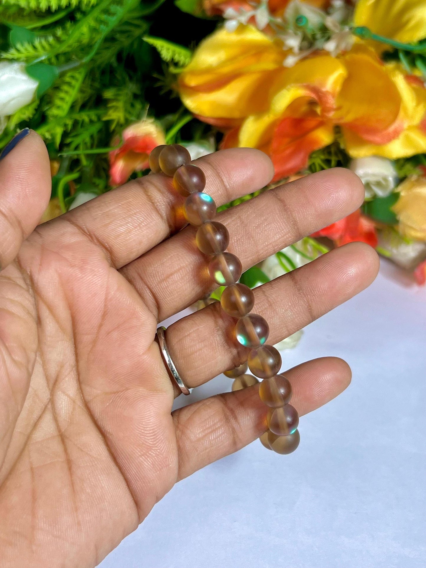 Alexandrite Aura Quartz Stone Bracelet l Stretchable Bracelet l Unisex Bracelet l 8 MM Bracelet