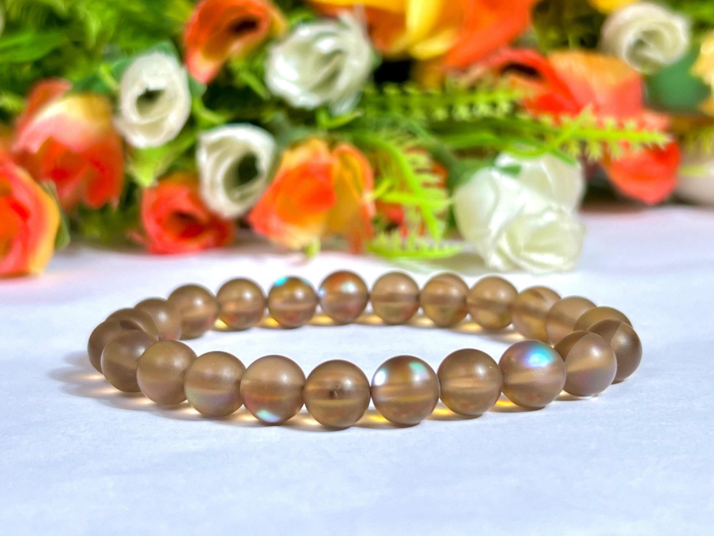 Alexandrite Aura Quartz Stone Bracelet l Stretchable Bracelet l Unisex Bracelet l 8 MM Bracelet