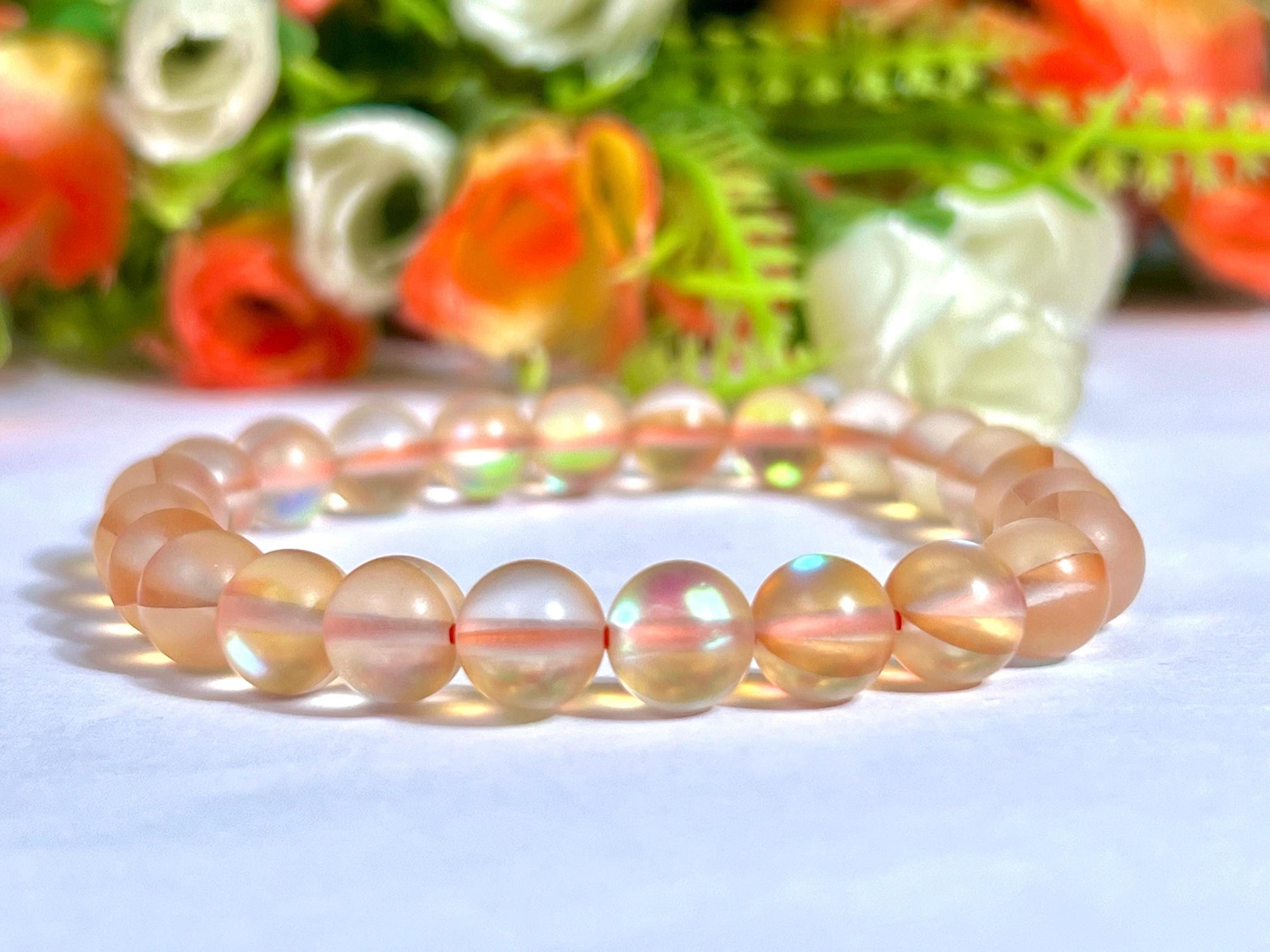 Tangerine Aura Quartz Stone Bracelet l Stretchable Bracelet l Unisex Bracelet l 8 MM Bracelet