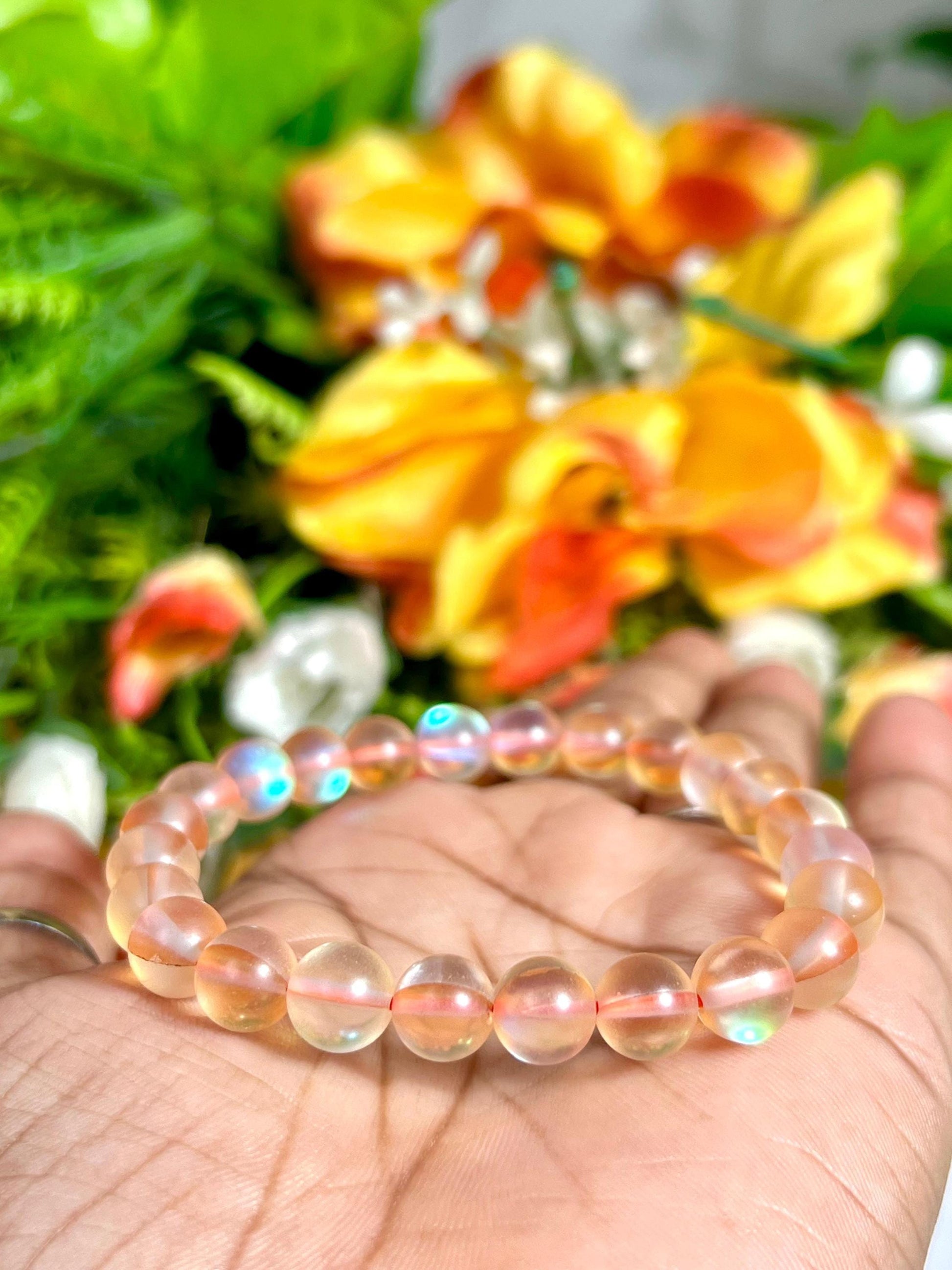 Tangerine Aura Quartz Stone Bracelet l Stretchable Bracelet l Unisex Bracelet l 8 MM Bracelet