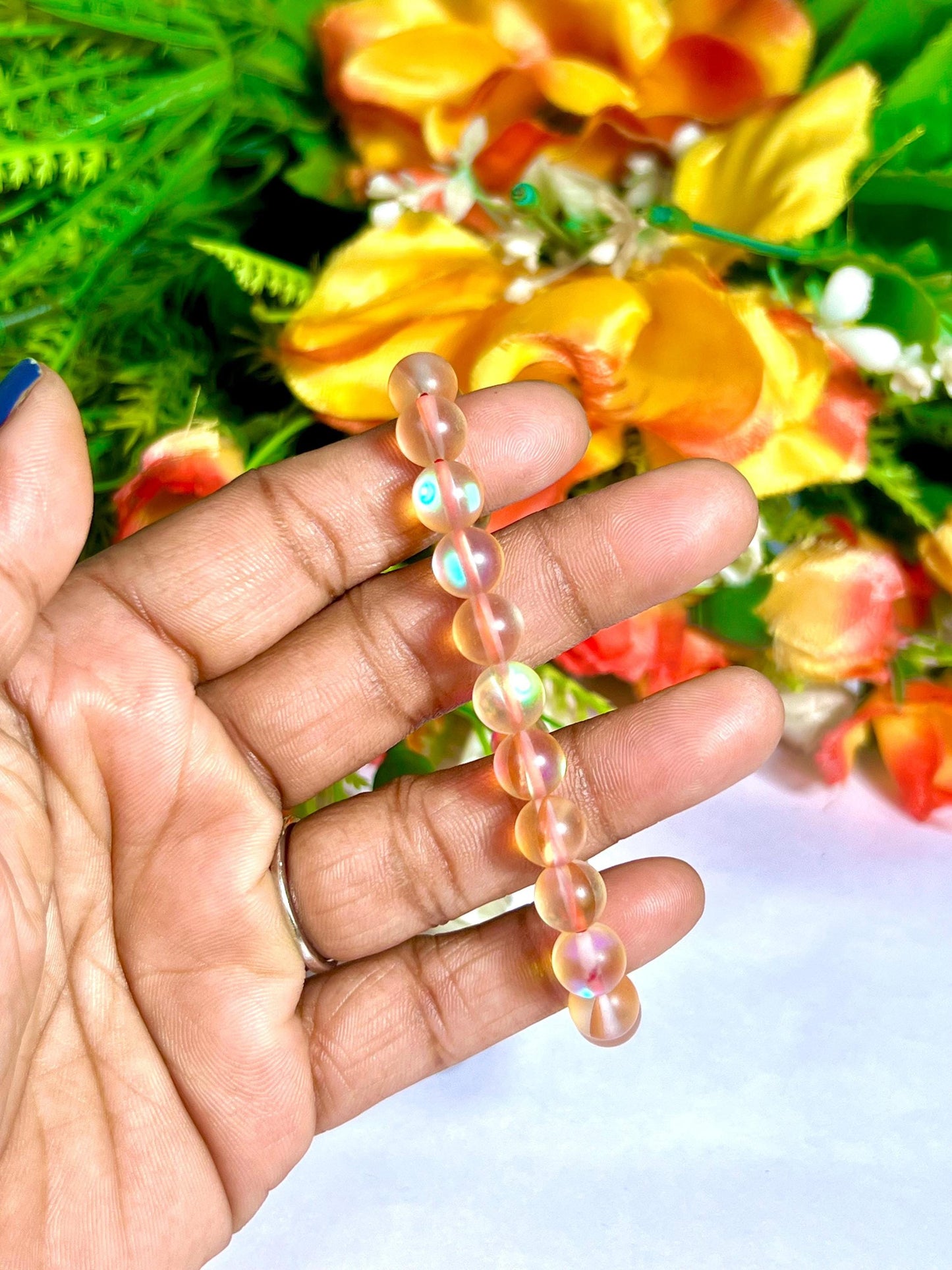 Tangerine Aura Quartz Stone Bracelet l Stretchable Bracelet l Unisex Bracelet l 8 MM Bracelet