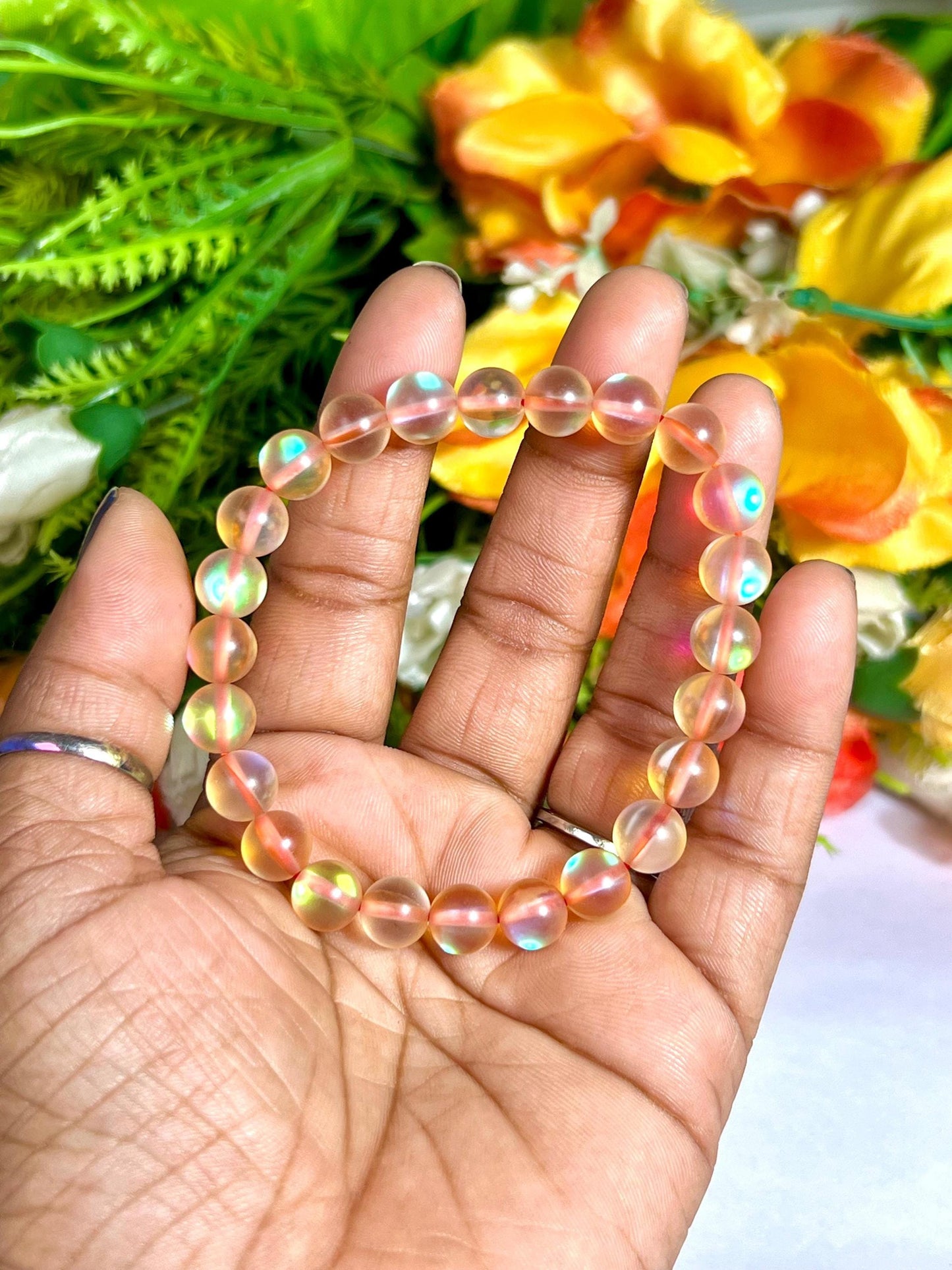 Tangerine Aura Quartz Stone Bracelet l Stretchable Bracelet l Unisex Bracelet l 8 MM Bracelet