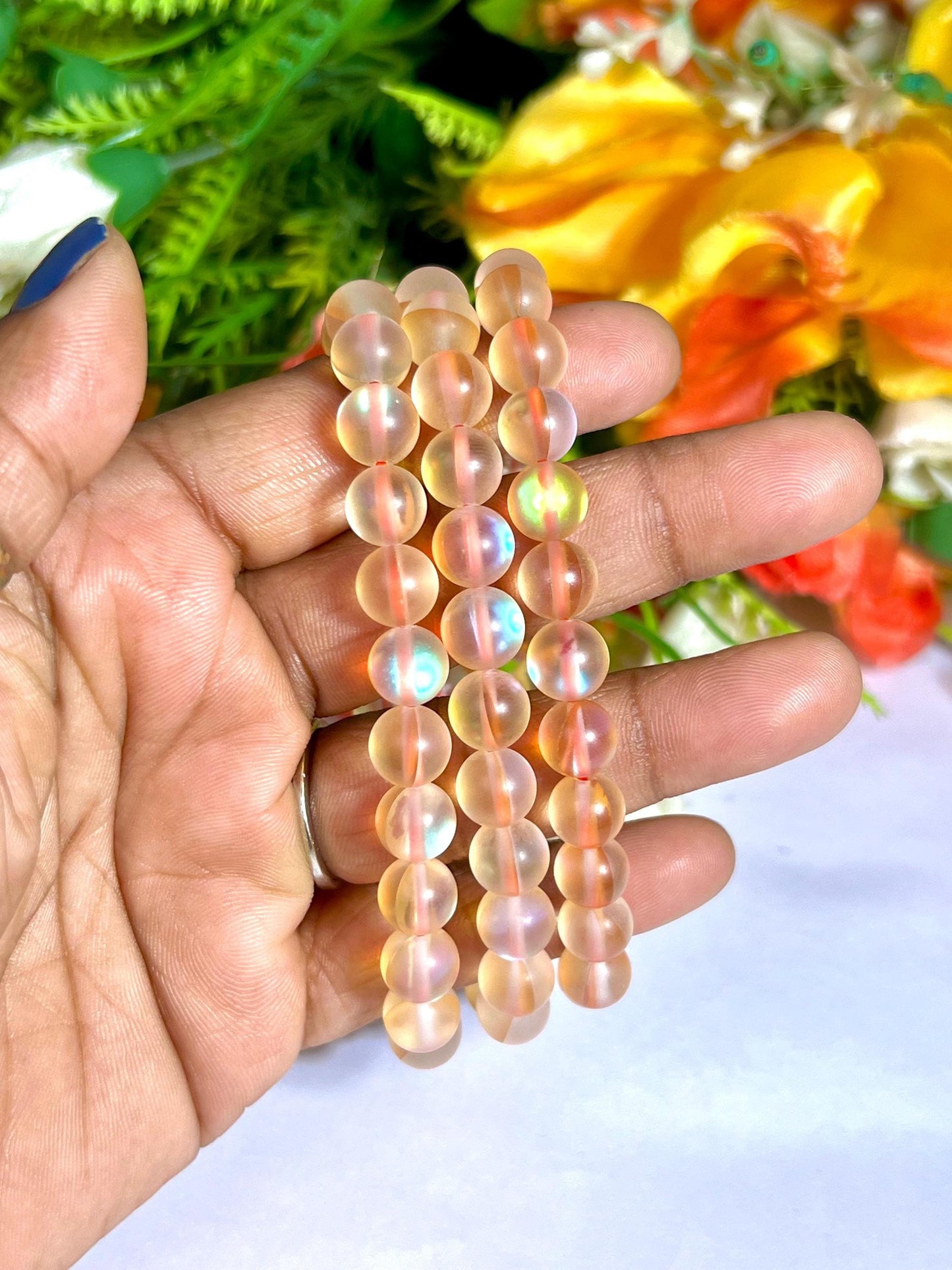 Tangerine Aura Quartz Stone Bracelet l Stretchable Bracelet l Unisex Bracelet l 8 MM Bracelet