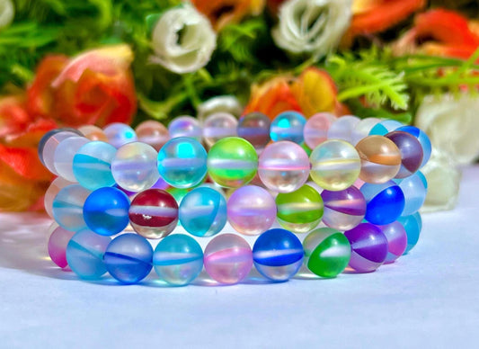 Rainbow Aurora Aura Quartz Stone Bracelet l Stretchable Bracelet l Unisex Bracelet l 8 MM Bracelet