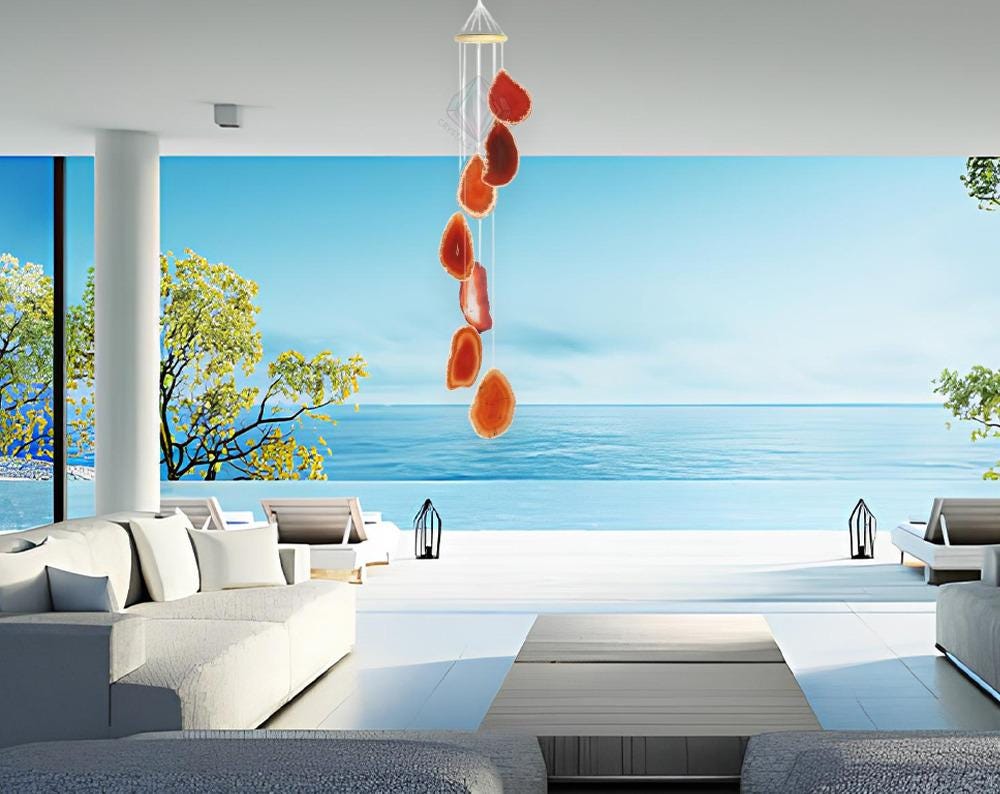 Red Orange Carnelian Stone Slice Windchime Feng Shui Vastu , Home & Office Décor, Housewarming Gift