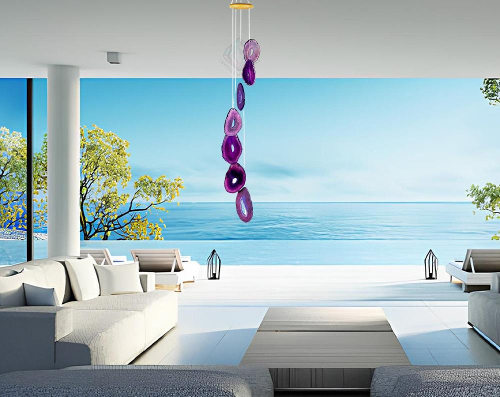 Purple Agate Slices Windchime Feng Shui Vastu , Home & Office Décor, Housewarming Gift