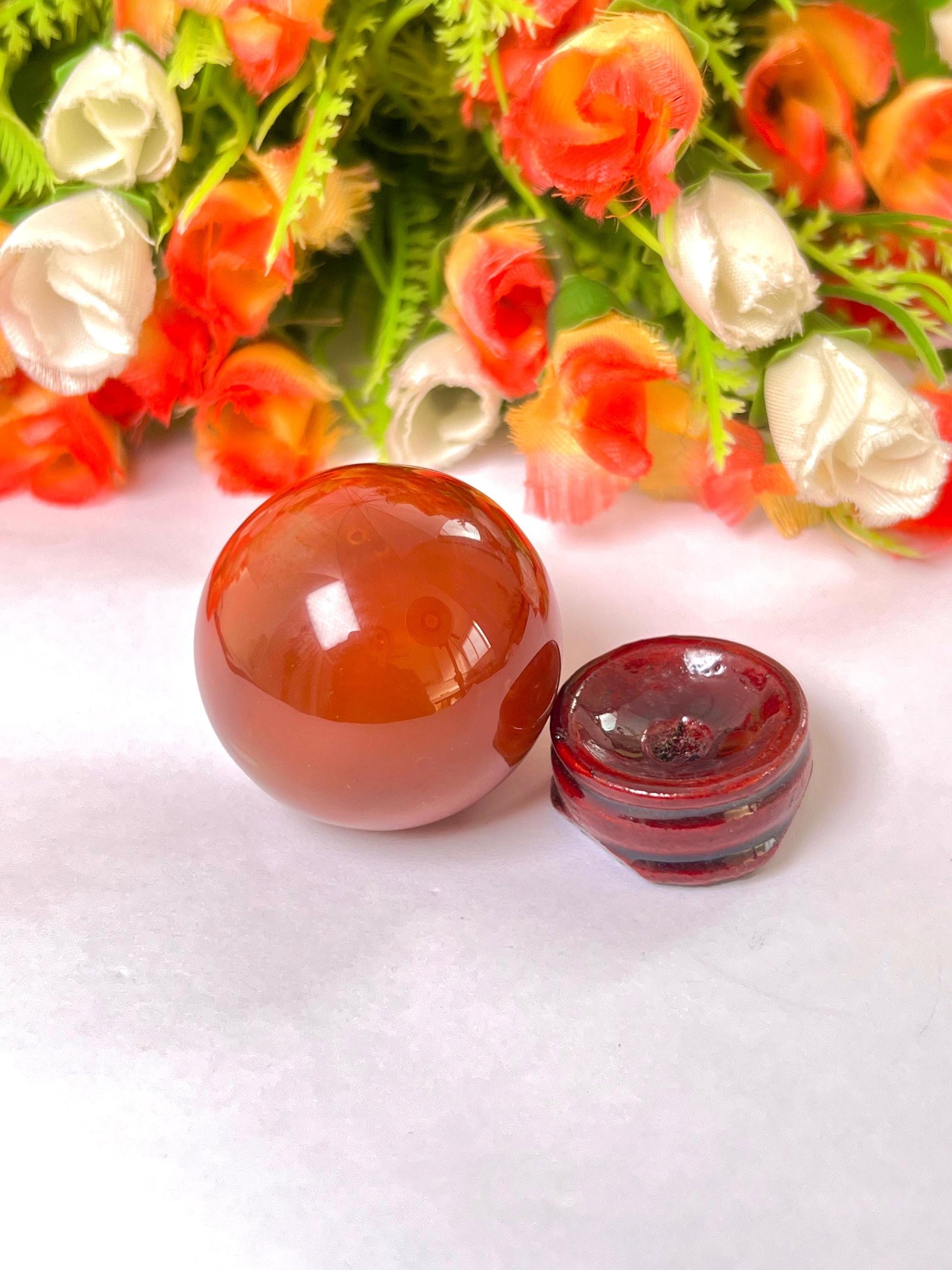 Carnelian Stone Sphere 40 MM Crystal Ball Orb Pocket Stone Meditation Space Crystal Grid With wooden Stand