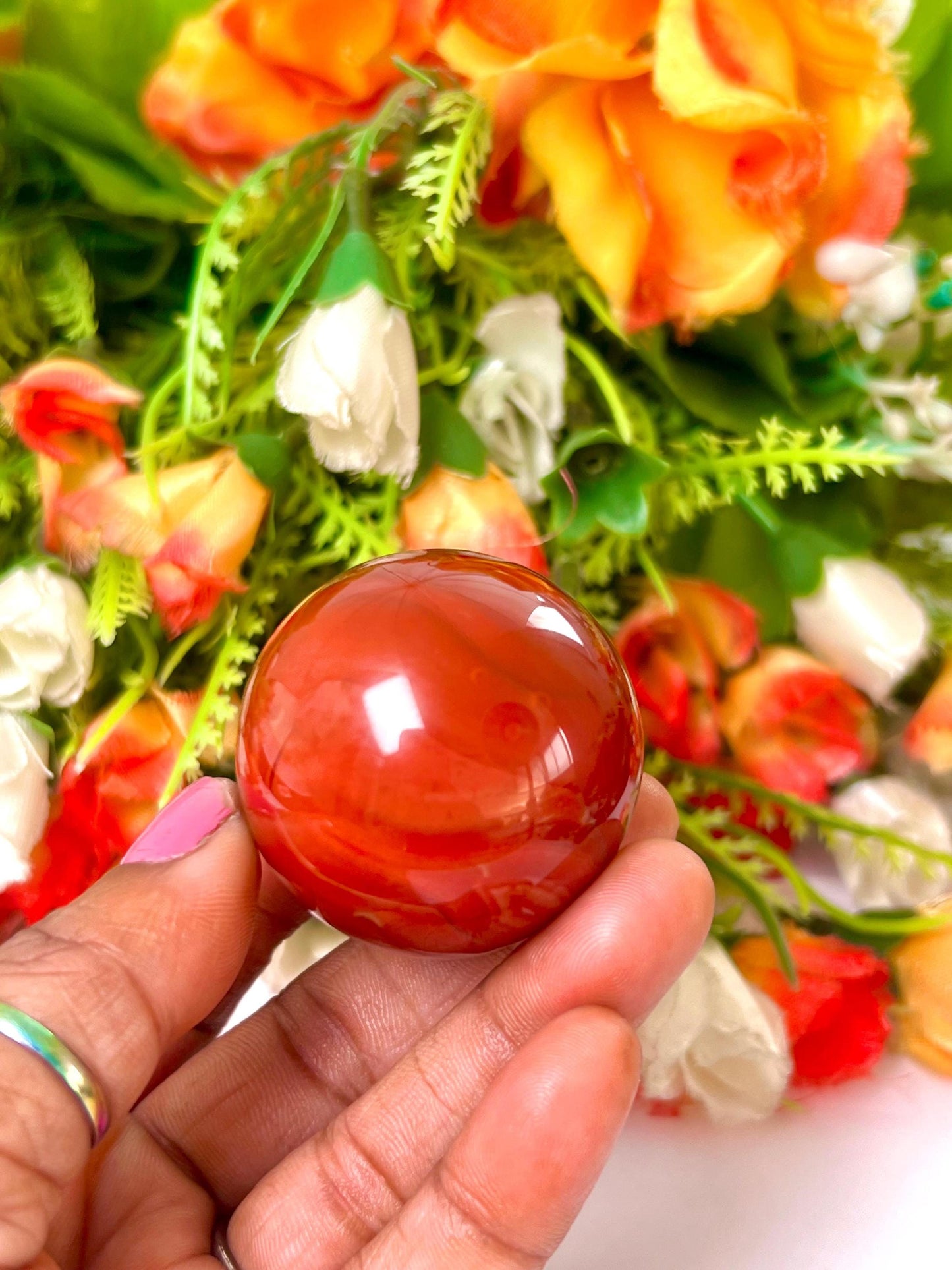Carnelian Stone Sphere 40 MM Crystal Ball Orb Pocket Stone Meditation Space Crystal Grid With wooden Stand
