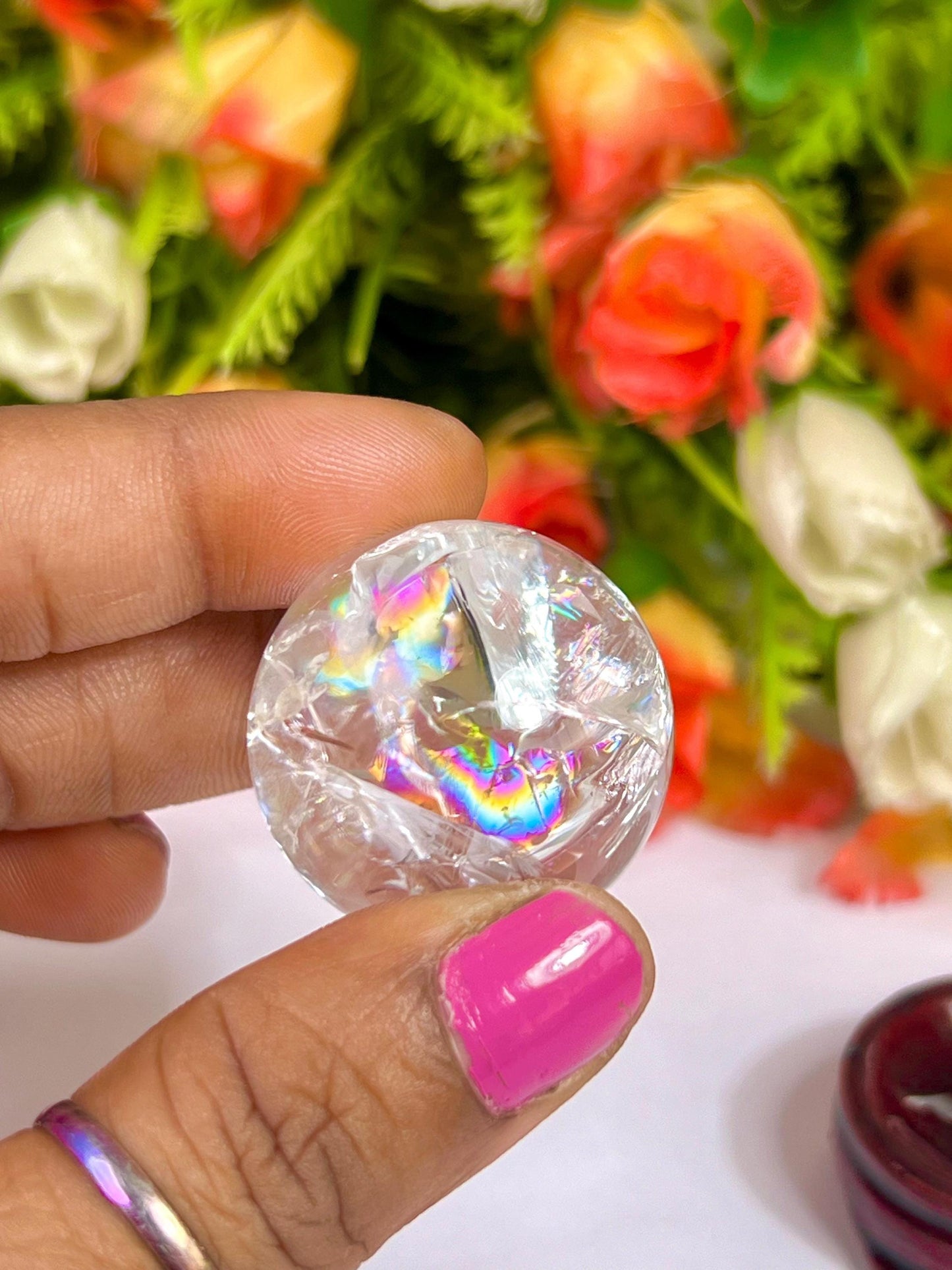 Rainbow Satyaloka Quartz Stone Sphere 25 MM to 30 MM Crystal Ball Orb Pocket Stone Meditation Space Crystal Grid With wooden Stand