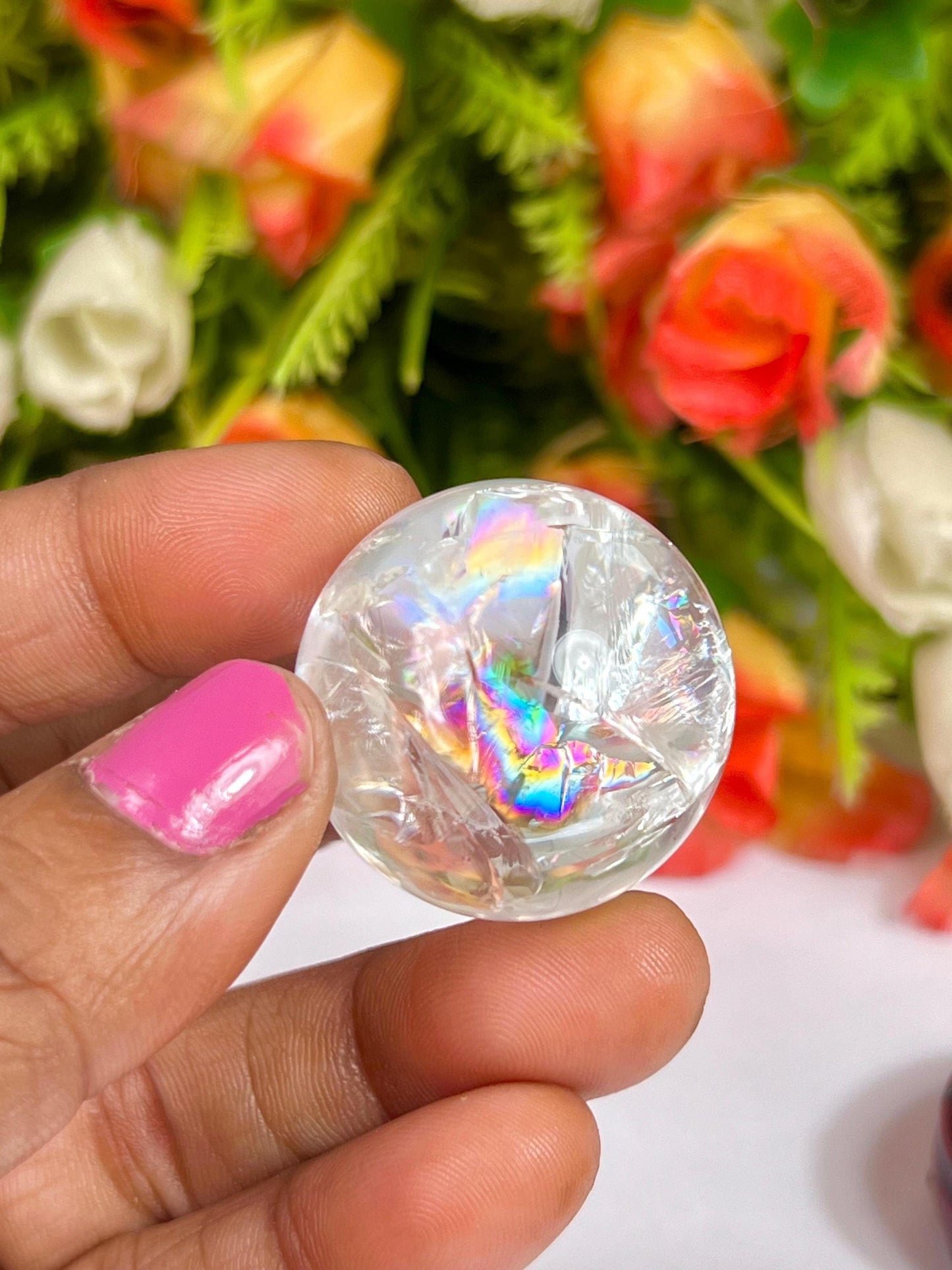 Rainbow Satyaloka Quartz Stone Sphere 25 MM to 30 MM Crystal Ball Orb Pocket Stone Meditation Space Crystal Grid With wooden Stand