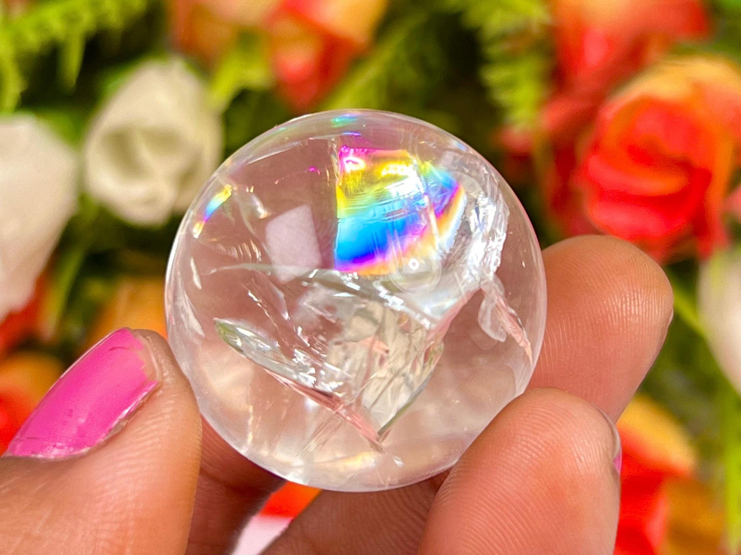 Rainbow Satyaloka Quartz Stone Sphere 25 MM to 30 MM Crystal Ball Orb Pocket Stone Meditation Space Crystal Grid With wooden Stand