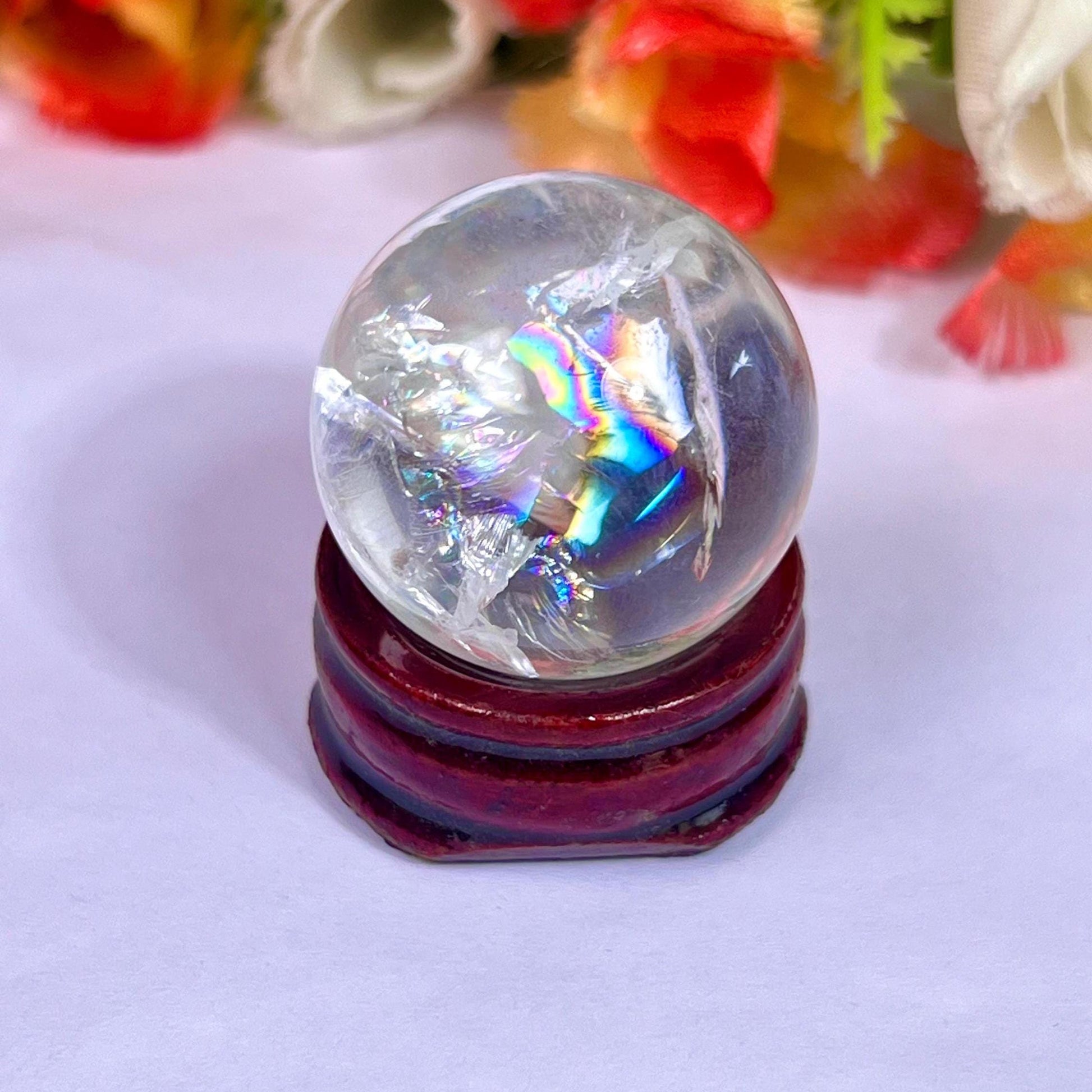 Rainbow Satyaloka Quartz Stone Sphere 25 MM to 30 MM Crystal Ball Orb Pocket Stone Meditation Space Crystal Grid With wooden Stand