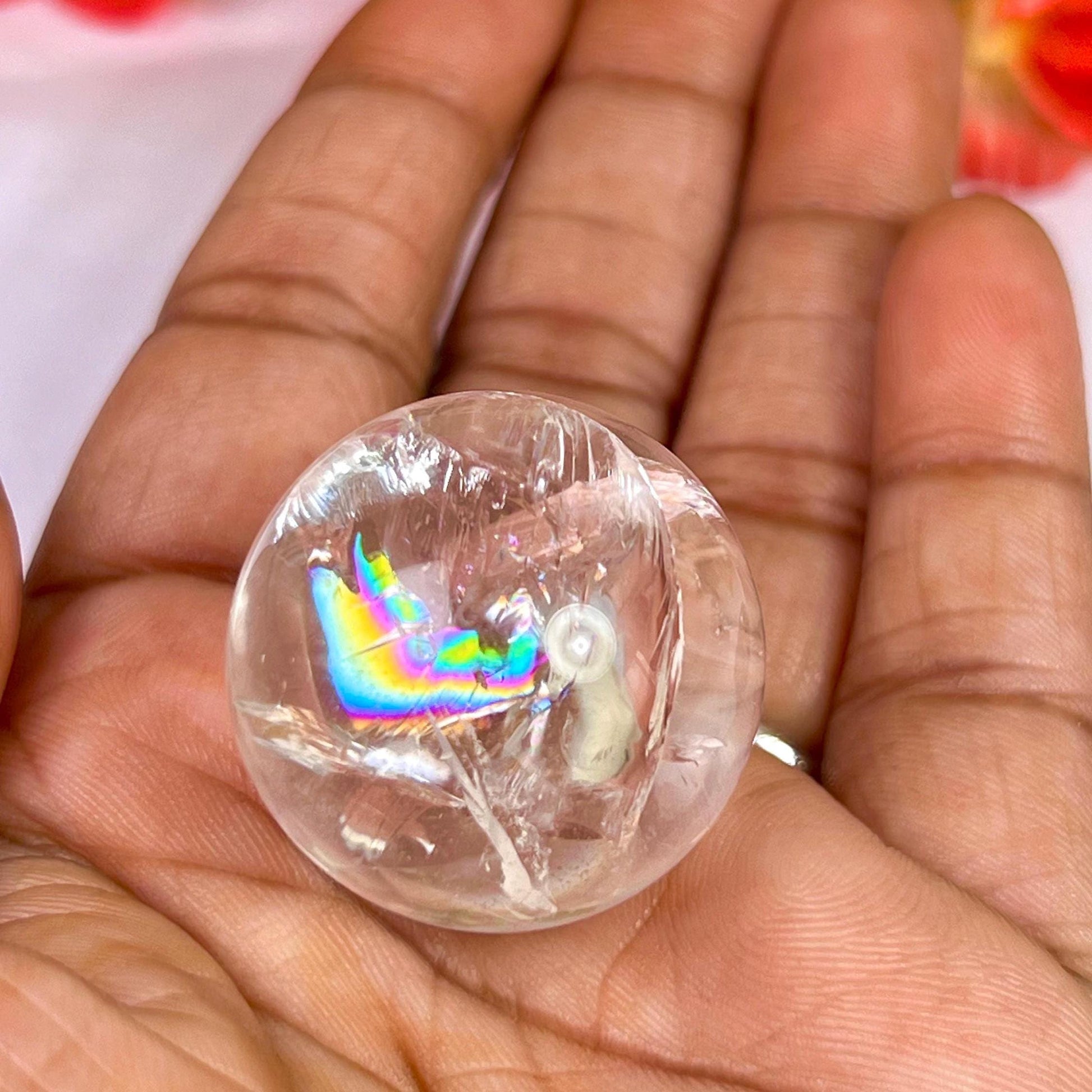 Rainbow Satyaloka Quartz Stone Sphere 25 MM to 30 MM Crystal Ball Orb Pocket Stone Meditation Space Crystal Grid With wooden Stand