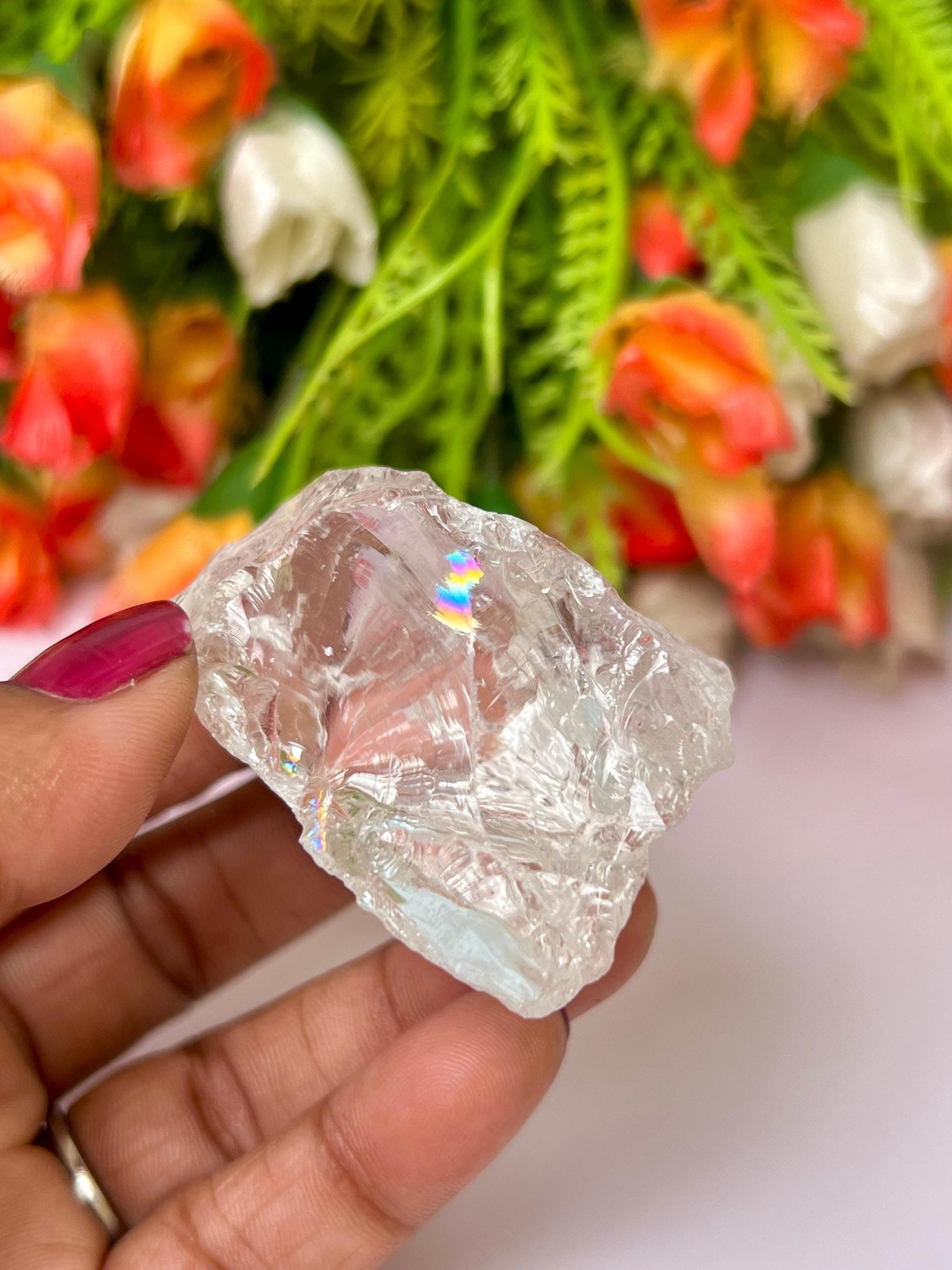 Premium Rainbow Satyaloka Quartz Crystal Natural Rough Stone with Beautiful Rainbow 70 Gram