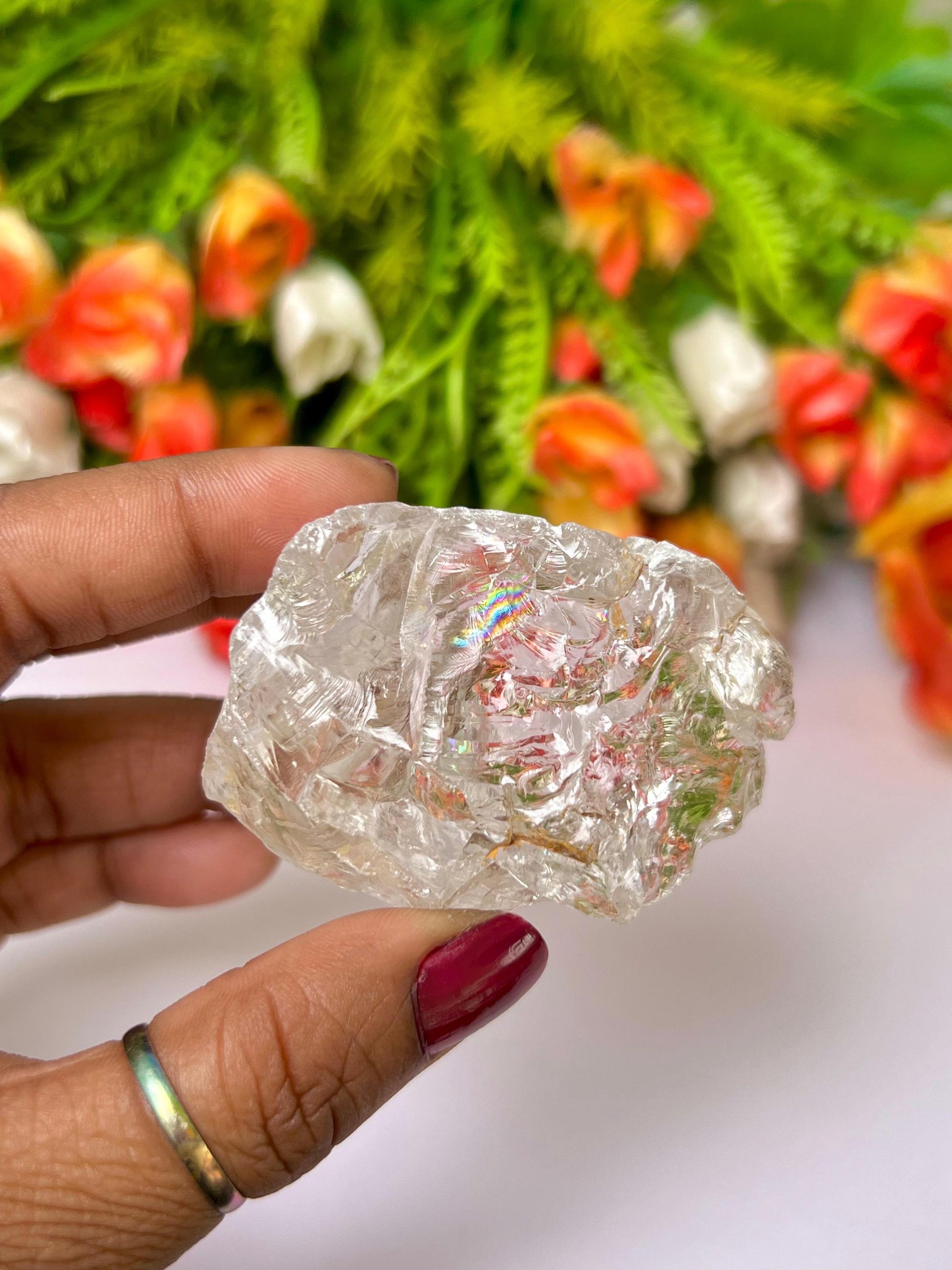 Premium Rainbow Satyaloka Quartz Crystal Natural Rough Stone with Beautiful Rainbow 96 Gram