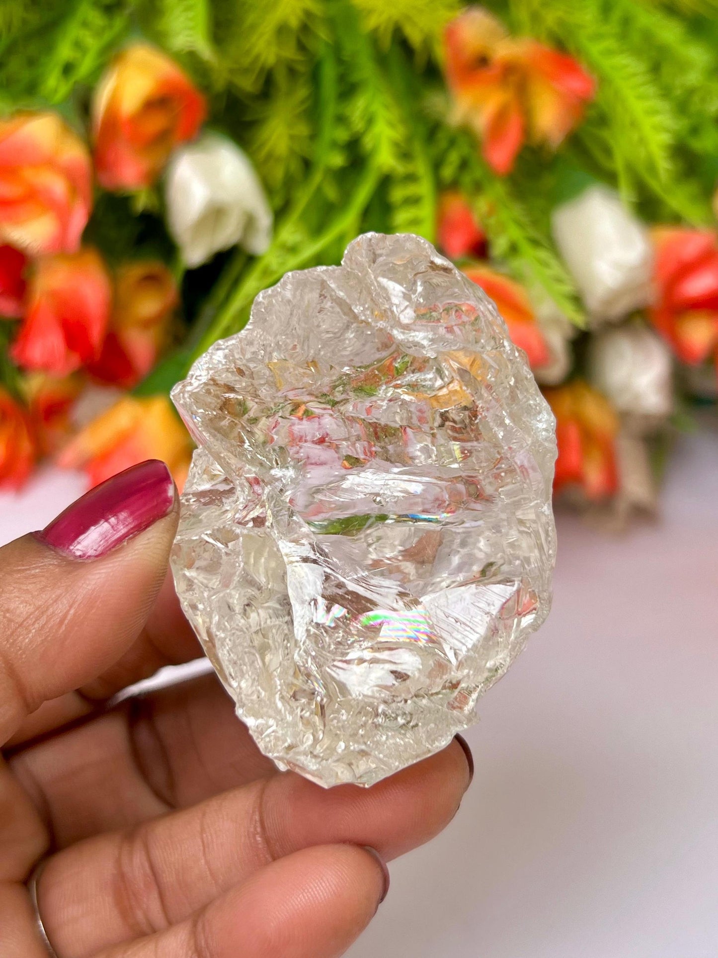 Premium Rainbow Satyaloka Quartz Crystal Natural Rough Stone with Beautiful Rainbow 96 Gram