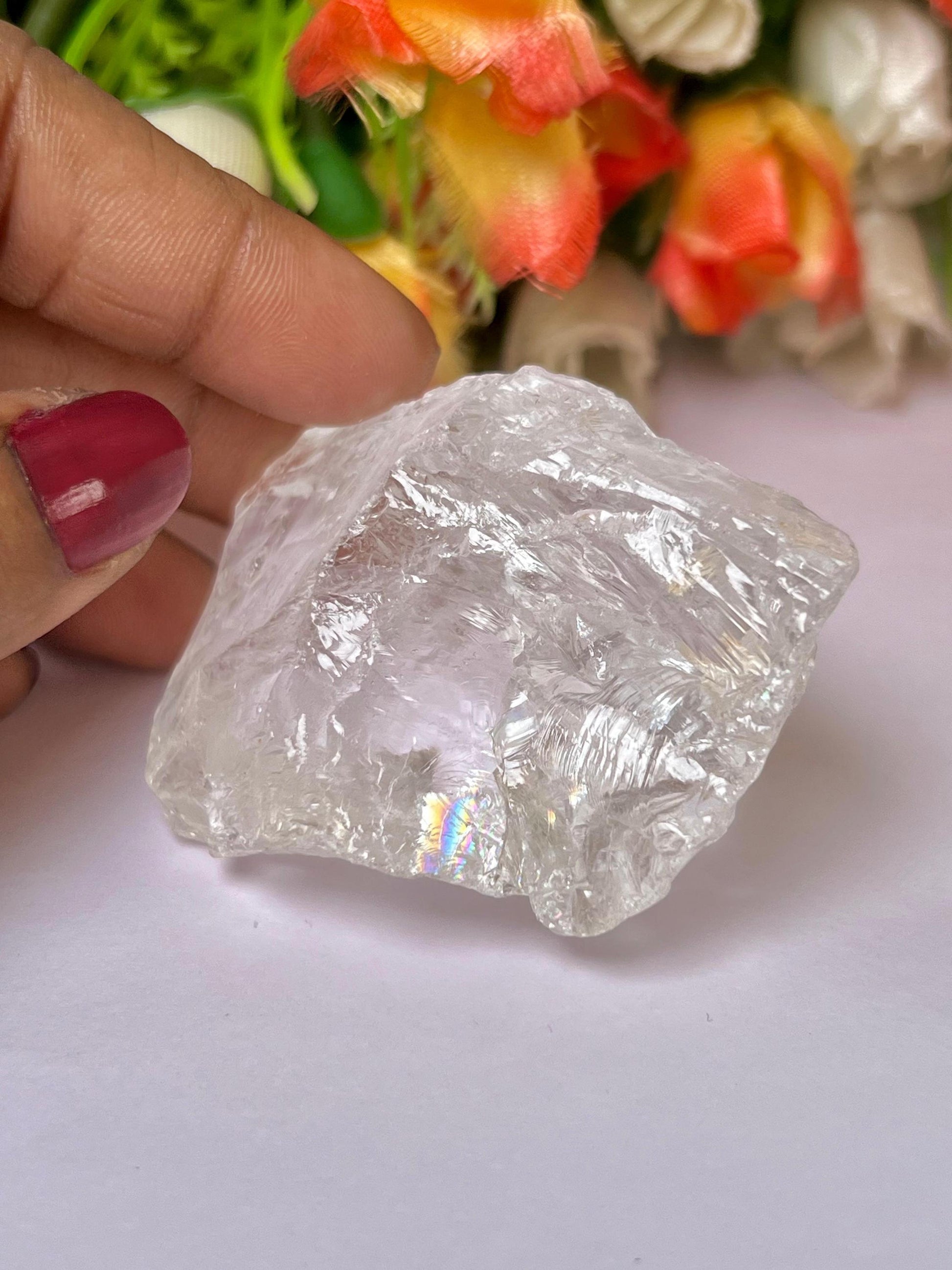 Premium Rainbow Satyaloka Quartz Crystal Natural Rough Stone with Beautiful Rainbow 75  Gram
