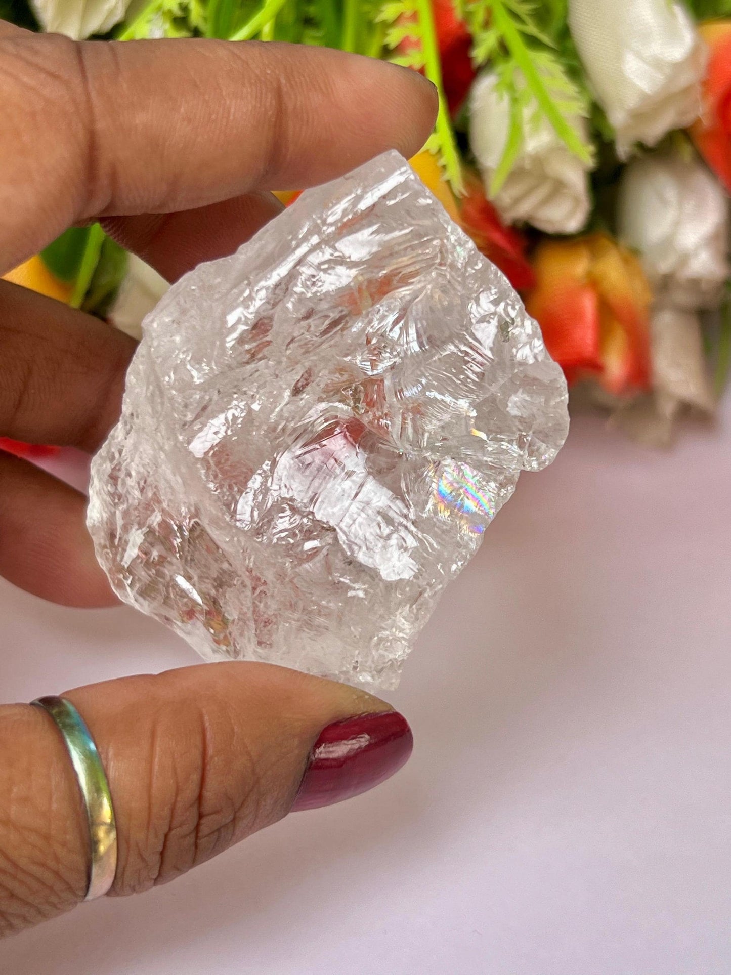 Premium Rainbow Satyaloka Quartz Crystal Natural Rough Stone with Beautiful Rainbow 75  Gram