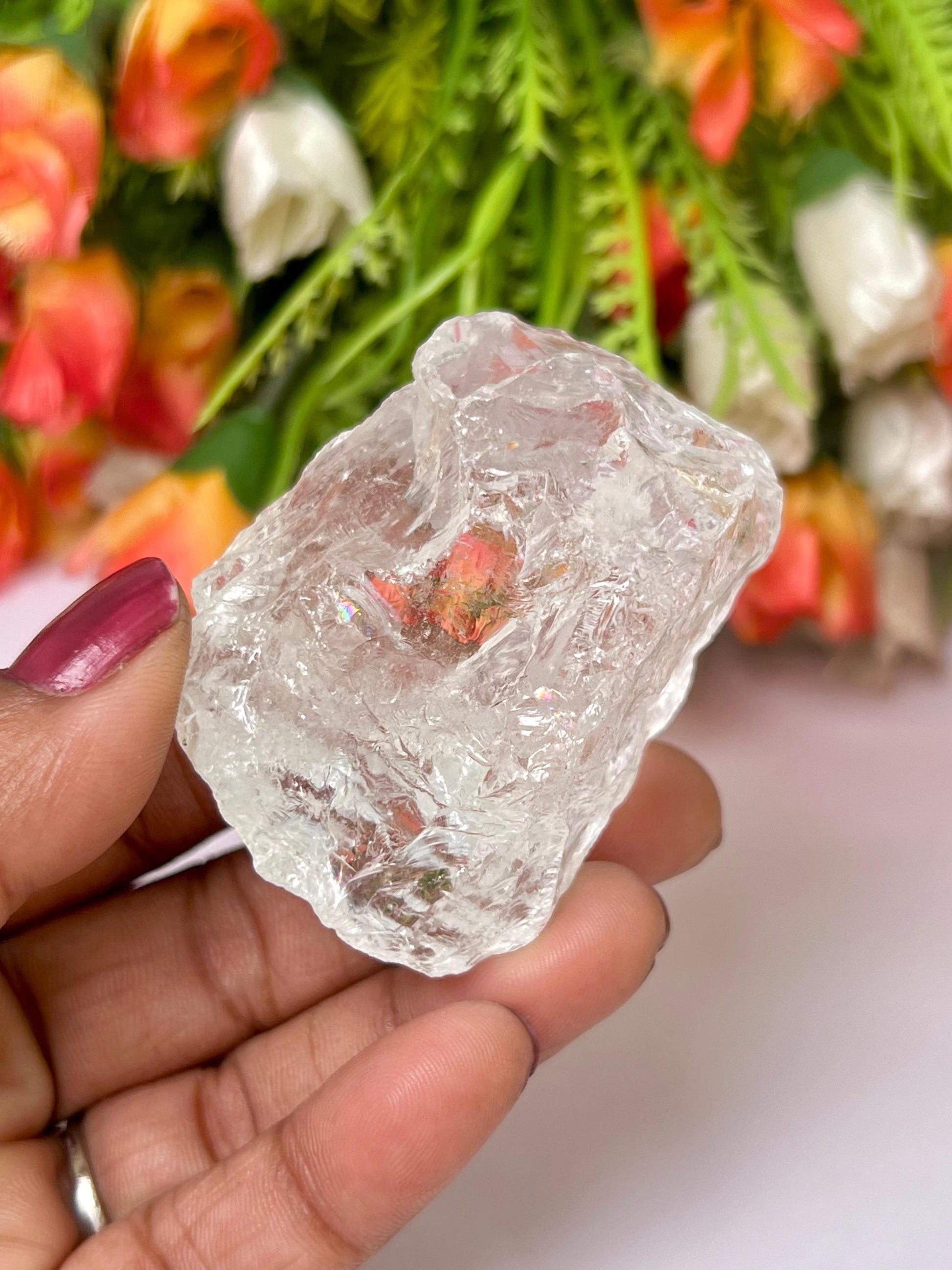 Premium Rainbow Satyaloka Quartz Crystal Natural Rough Stone with Beautiful Rainbow 75  Gram