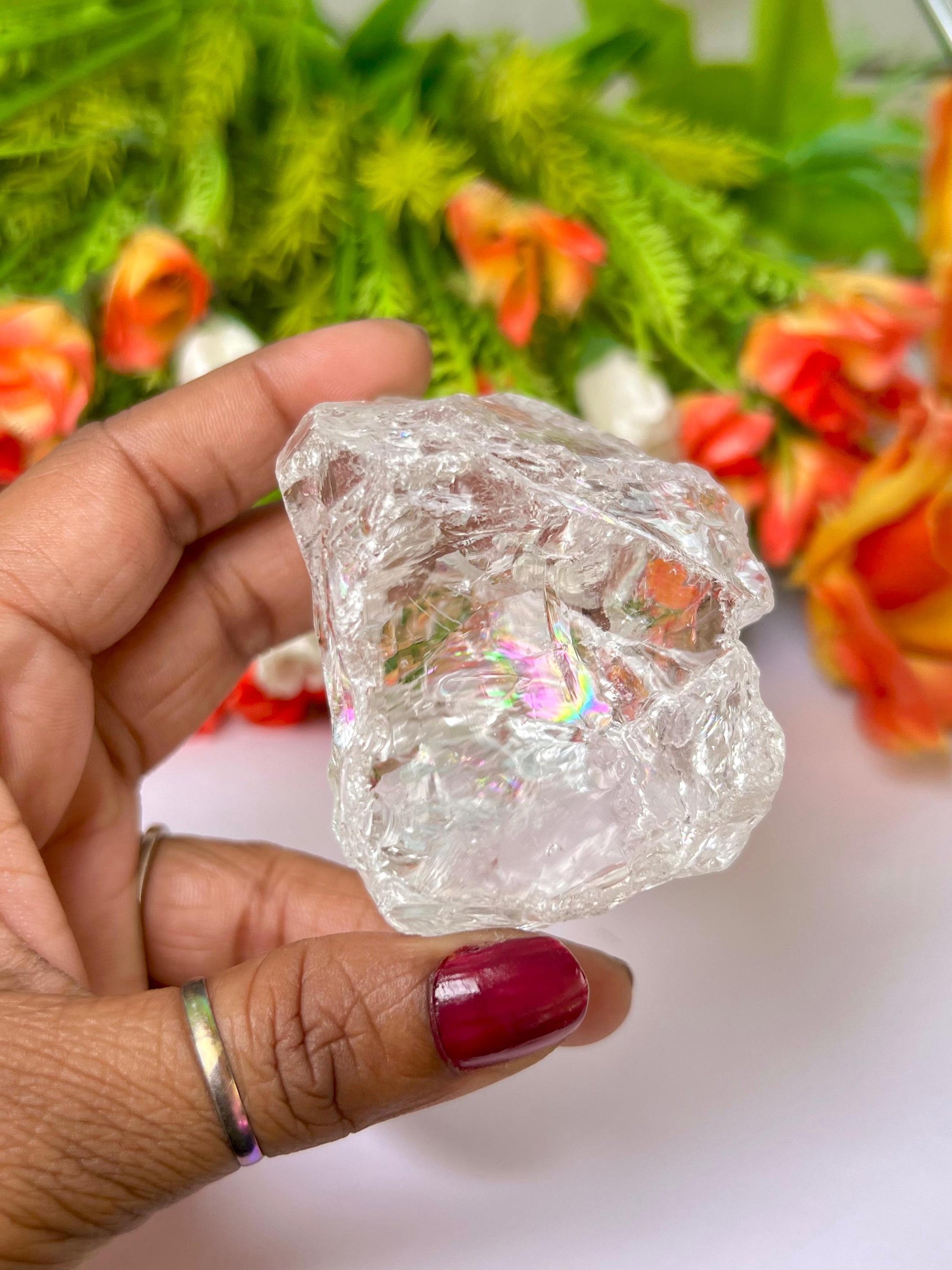 Premium Rainbow Satyaloka Quartz Crystal Natural Rough Stone with Beautiful Rainbow 206 Gram