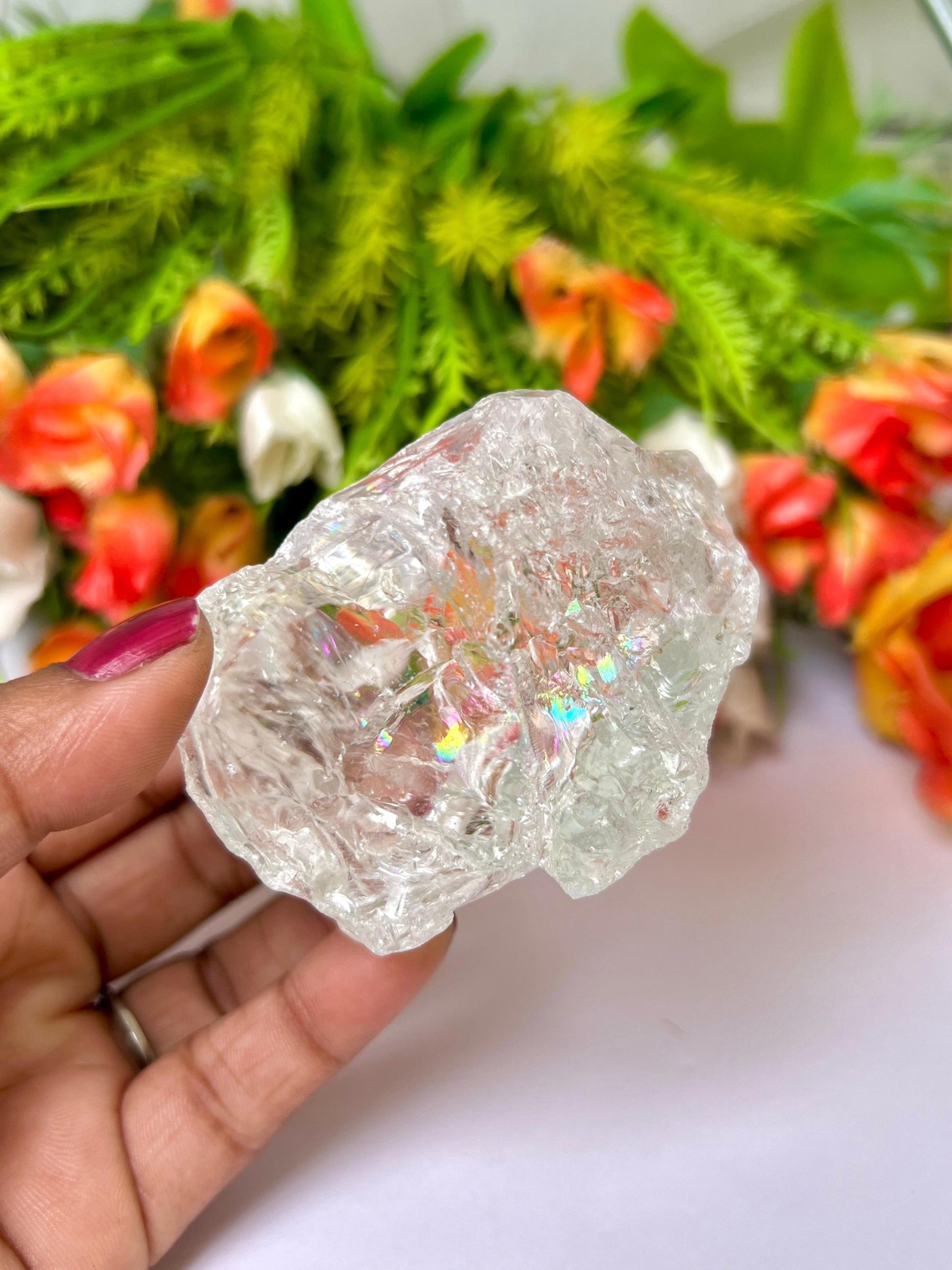Premium Rainbow Satyaloka Quartz Crystal Natural Rough Stone with Beautiful Rainbow 206 Gram