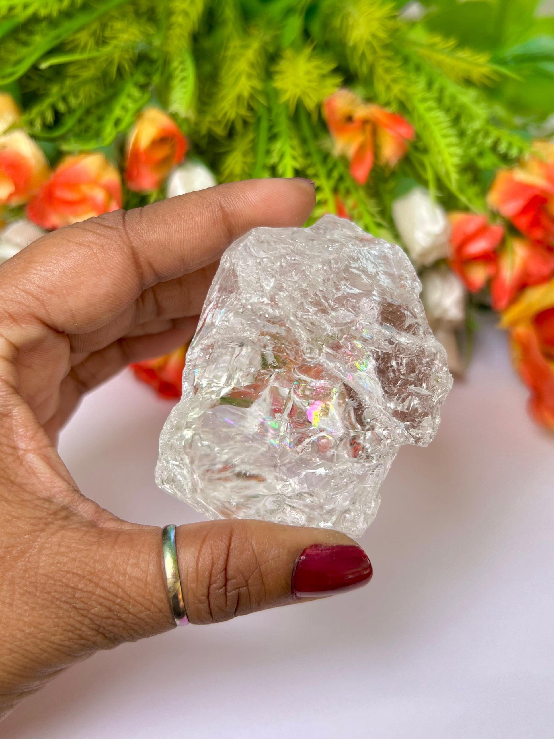 Premium Rainbow Satyaloka Quartz Crystal Natural Rough Stone with Beautiful Rainbow 206 Gram