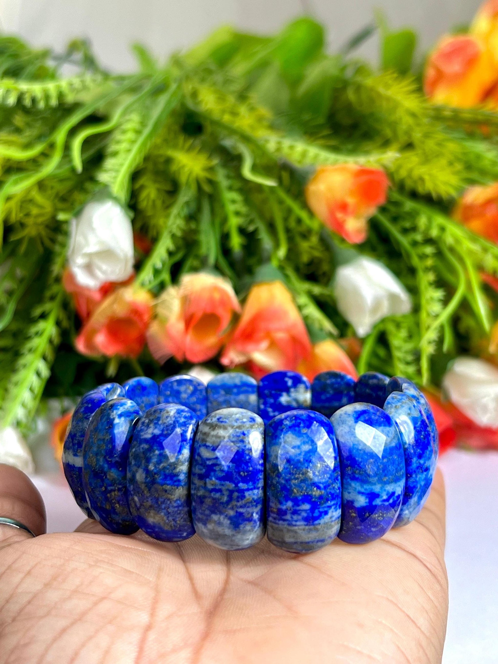 25 MM Lapis Lazuli Stone Bracelet l Stretchable Bracelet High Grade