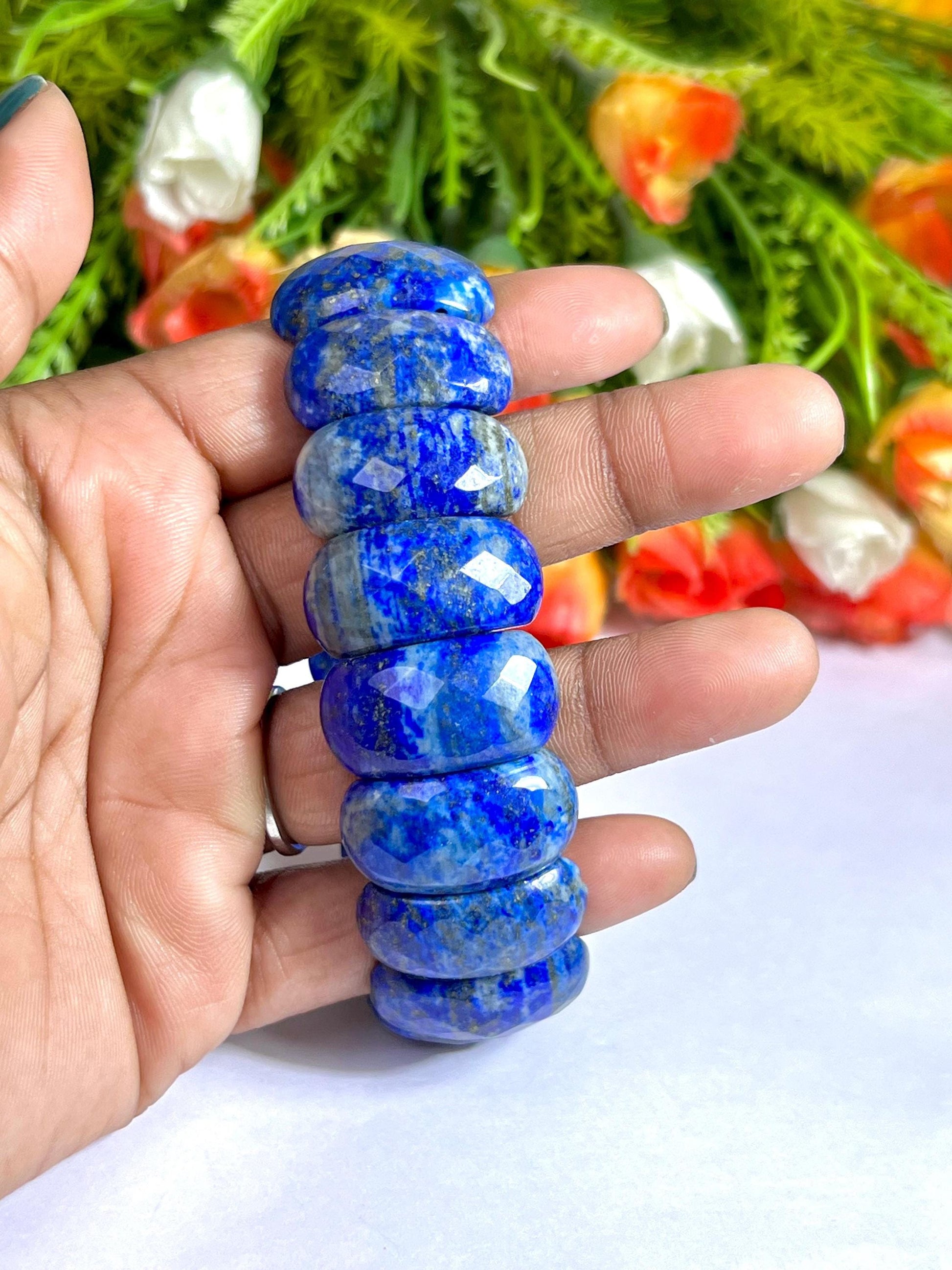 25 MM Lapis Lazuli Stone Bracelet l Stretchable Bracelet High Grade