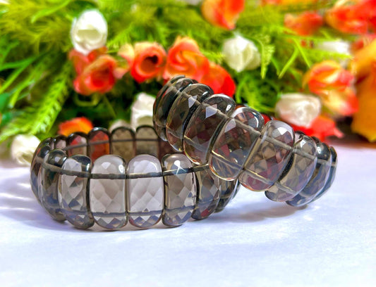 25 MM Smoky Quartz Stone Bracelet l Stretchable Bracelet