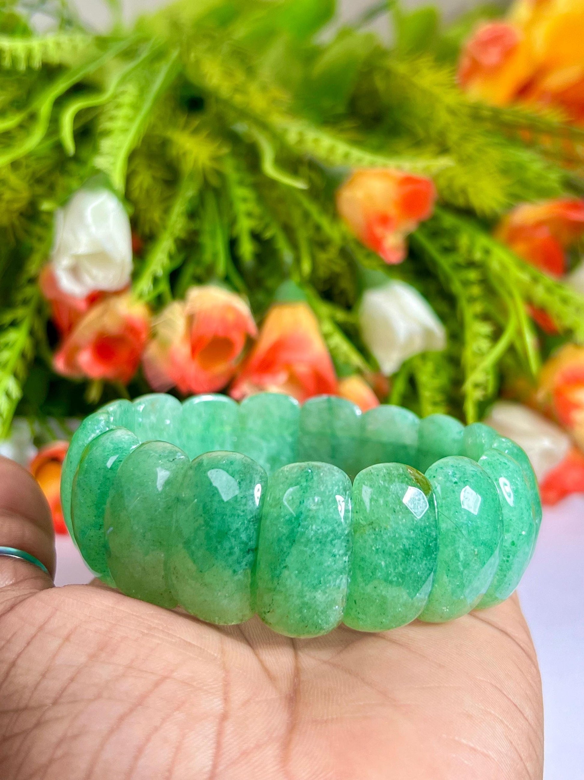 25 MM Green Aventurine Stone Bracelet l Stretchable Bracelet High Grade