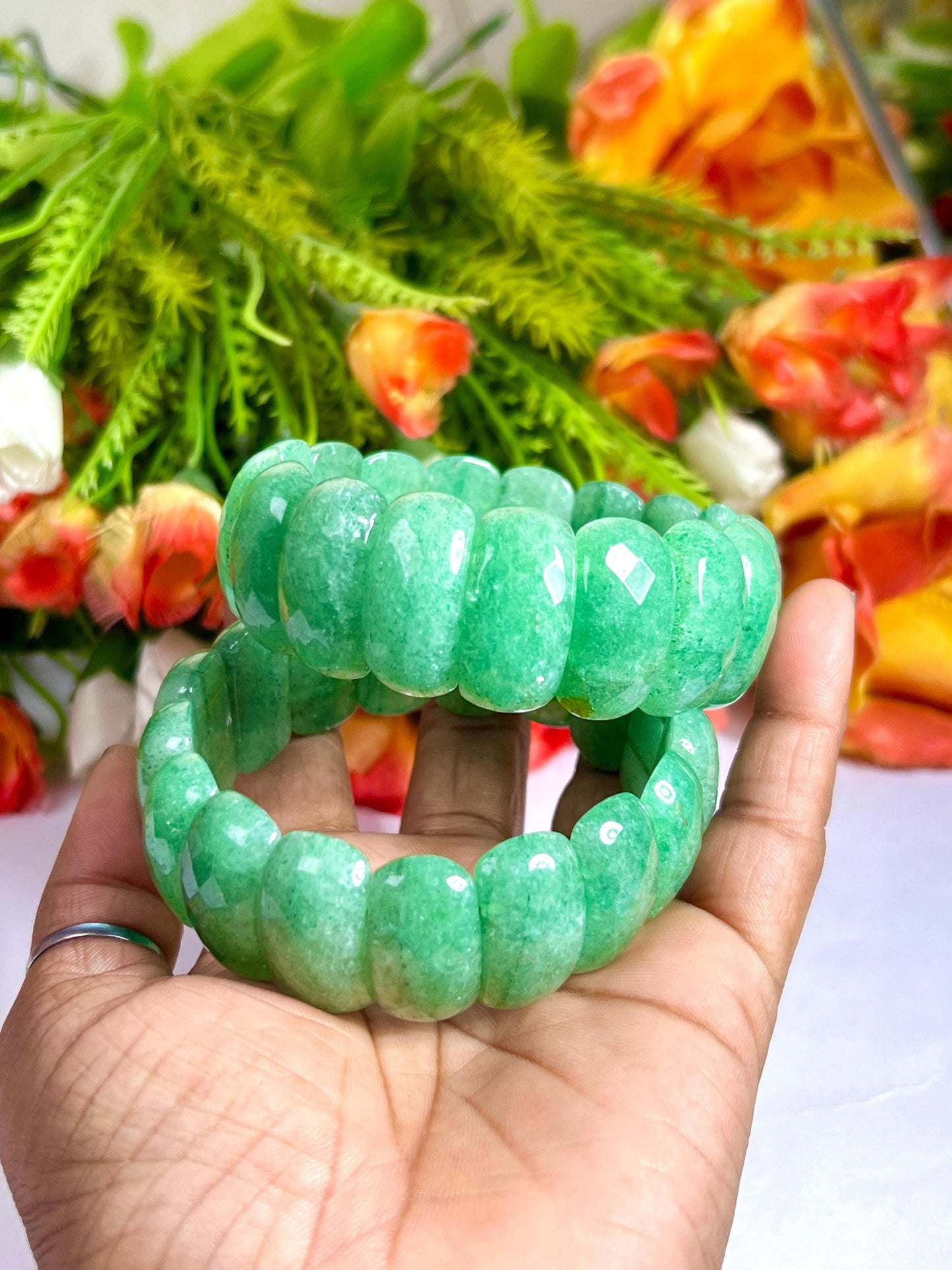 25 MM Green Aventurine Stone Bracelet l Stretchable Bracelet High Grade