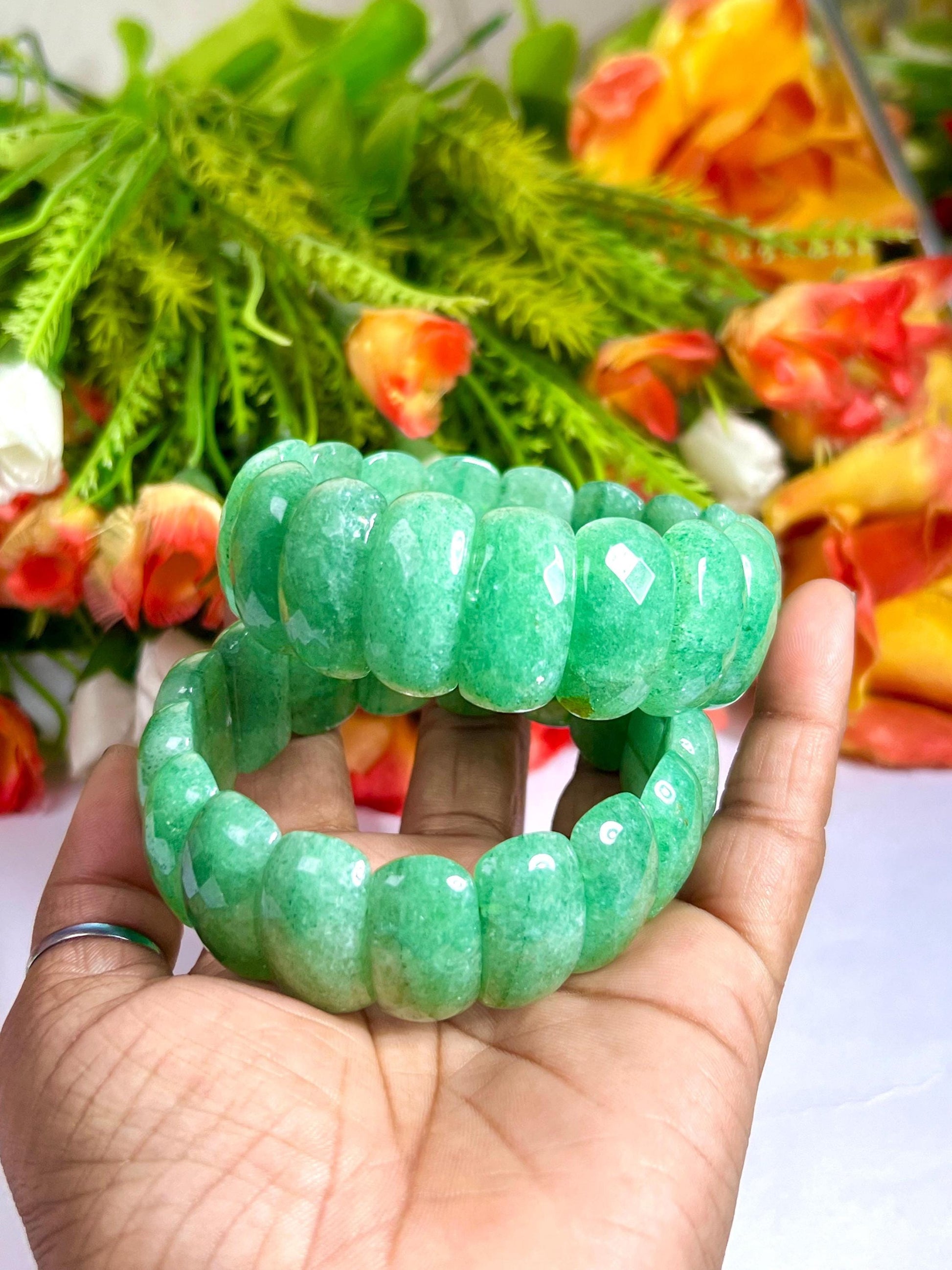 25 MM Green Aventurine Stone Bracelet l Stretchable Bracelet High Grade