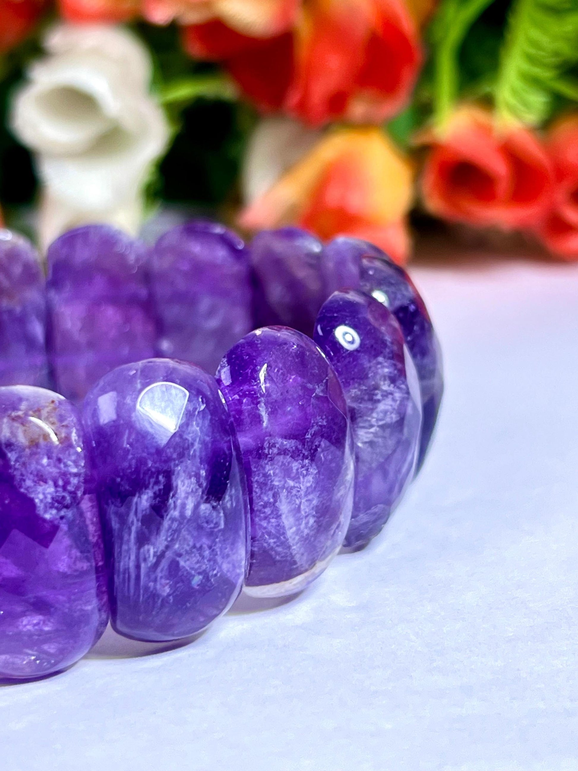 25 MM Amethyst Stone Bracelet l Stretchable Bracelet High Grade