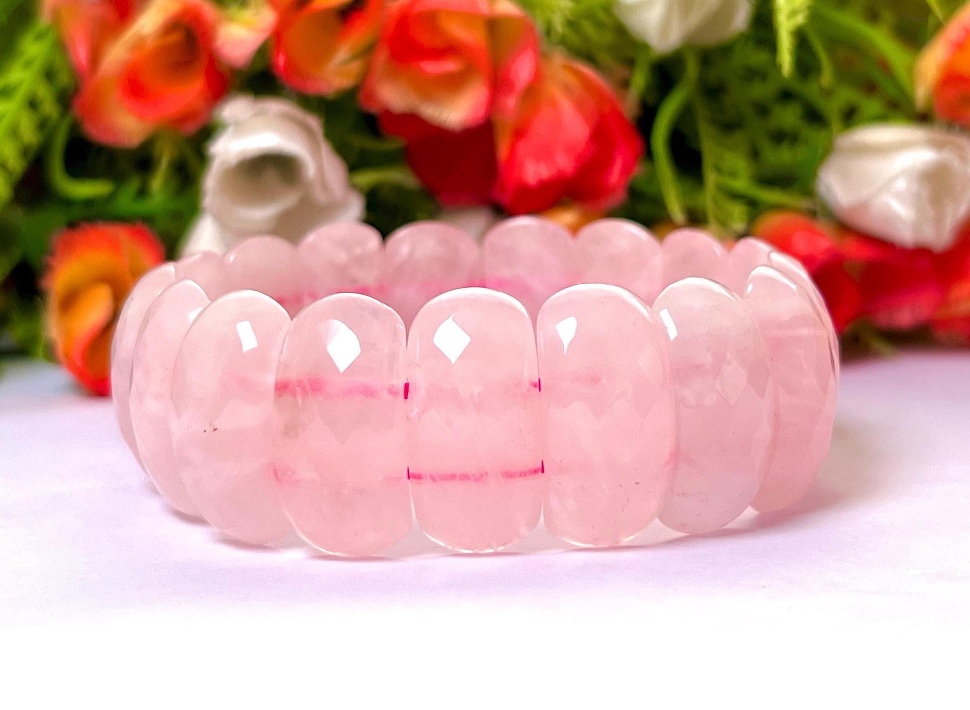 25 MM Rose Quartz Stone Bracelet l Stretchable Bracelet