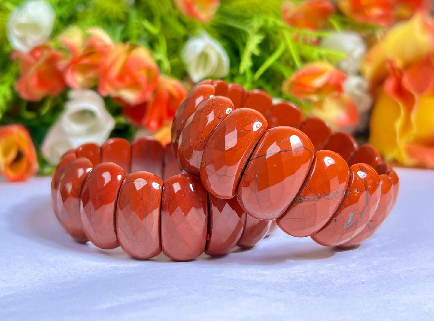 25 MM Red Jasper Stone Bracelet l Stretchable Bracelet High Grade