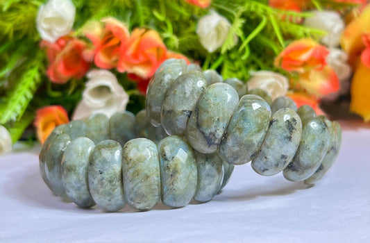 25 MM Rainbow Labradorite Stone Bracelet l Stretchable Bracelet
